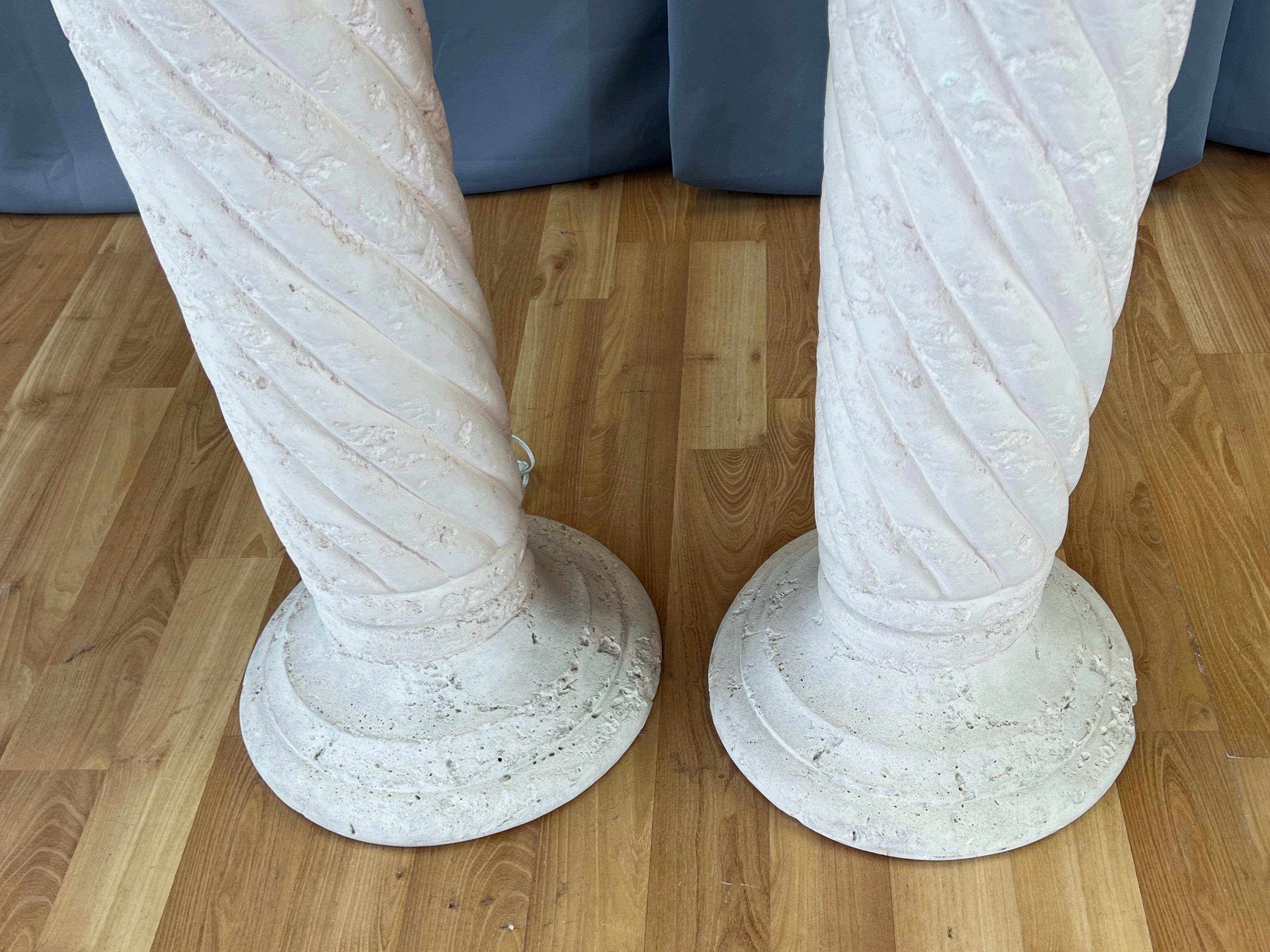Pair of Michael Taylor-Style Pale Pink Plaster Spiral Column Floor Lamps, 1980s 3