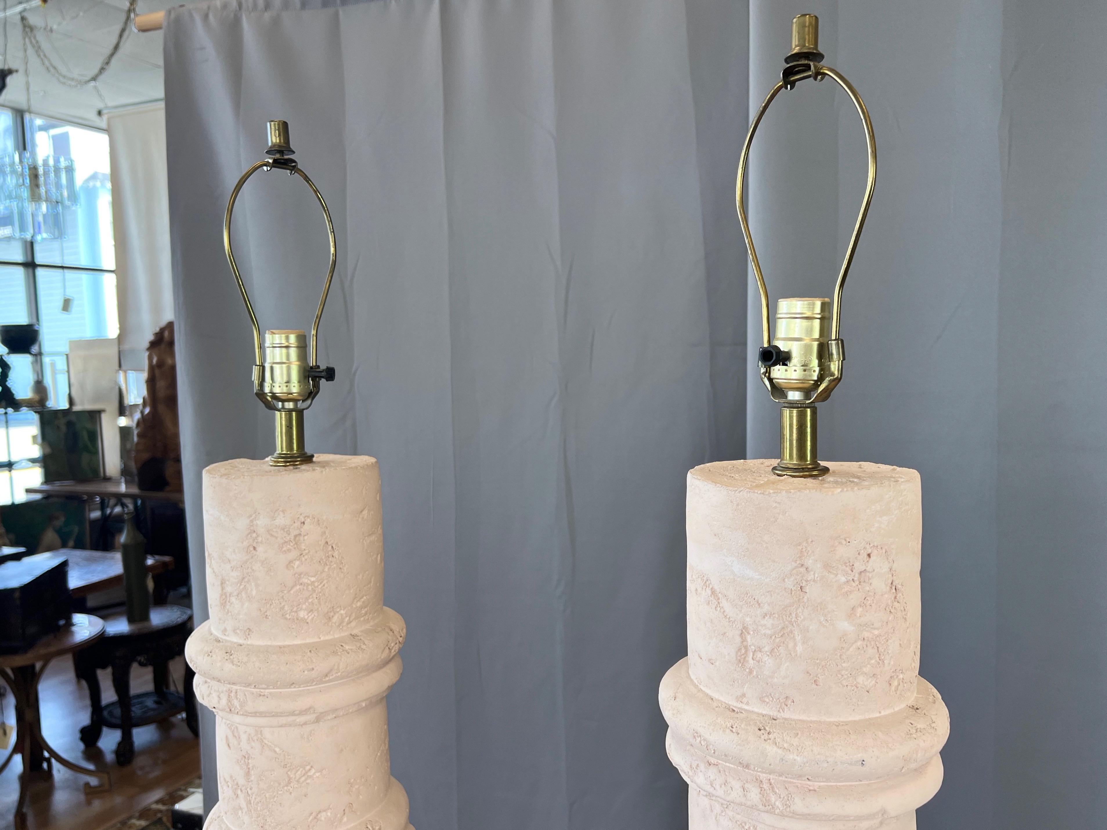 Pair of Michael Taylor-Style Pale Pink Plaster Spiral Column Floor Lamps, 1980s For Sale 4