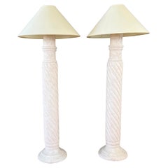 Pair of Michael Taylor-Style Pale Pink Plaster Spiral Column Floor Lamps, 1980s