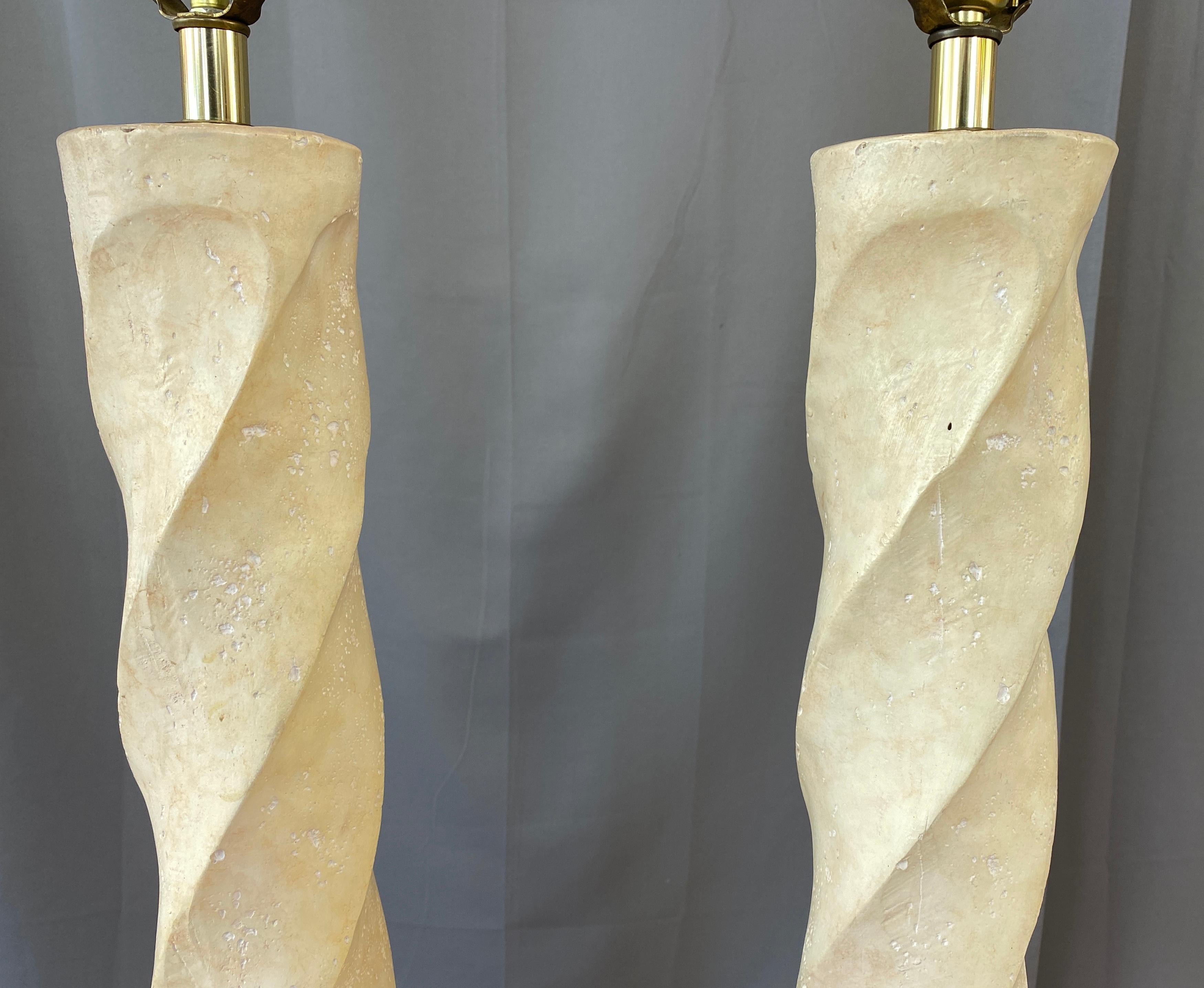 Pair of Michael Taylor Style Tall Spiral Plaster Floor Lamps 3