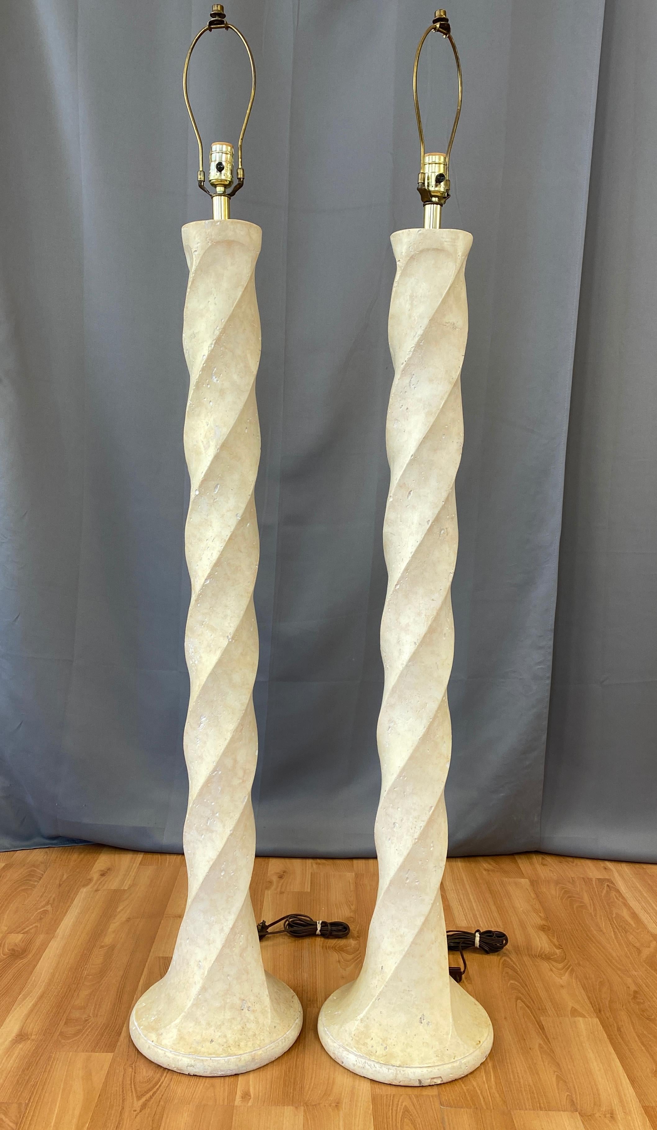 Modern Pair of Michael Taylor Style Tall Spiral Plaster Floor Lamps