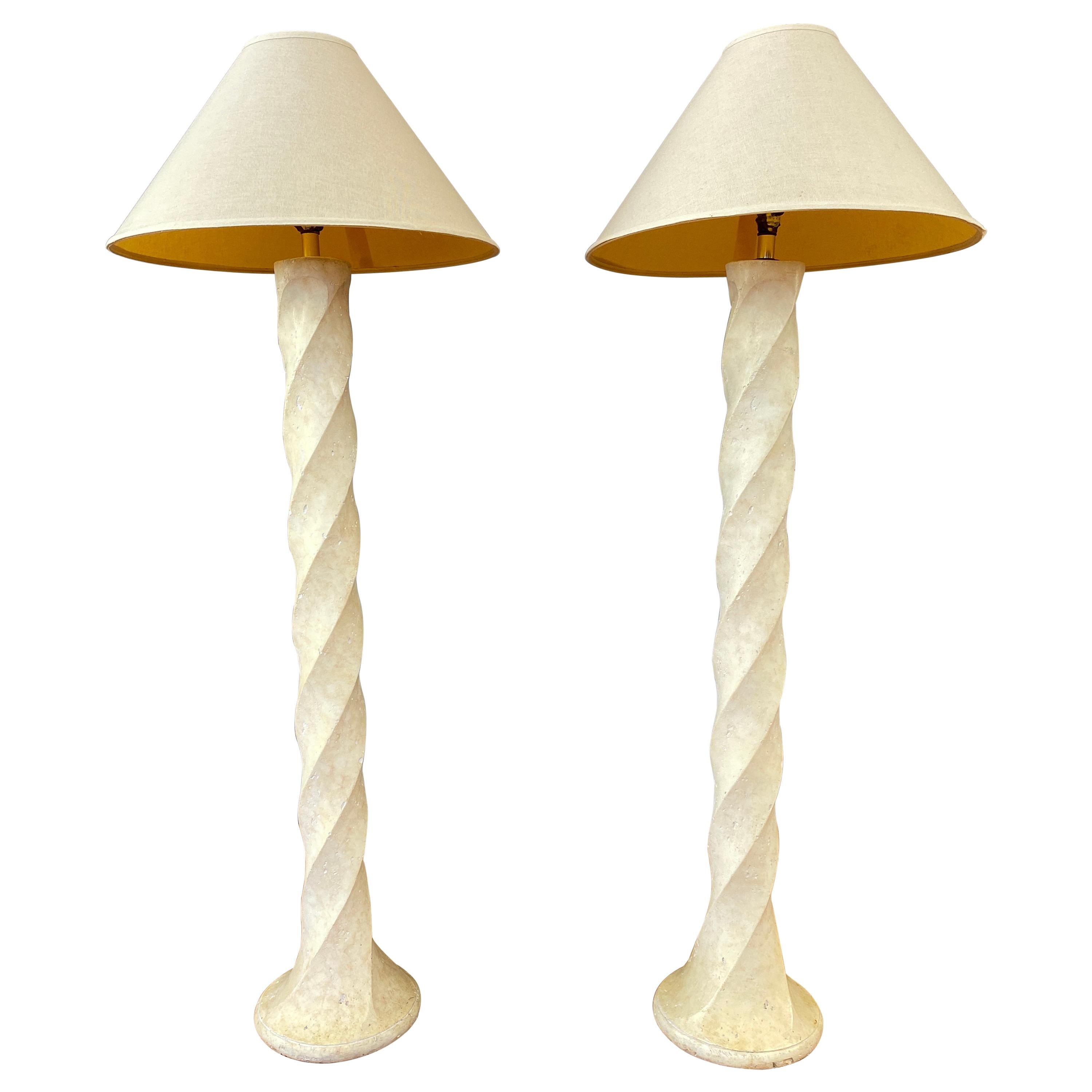 Pair of Michael Taylor Style Tall Spiral Plaster Floor Lamps