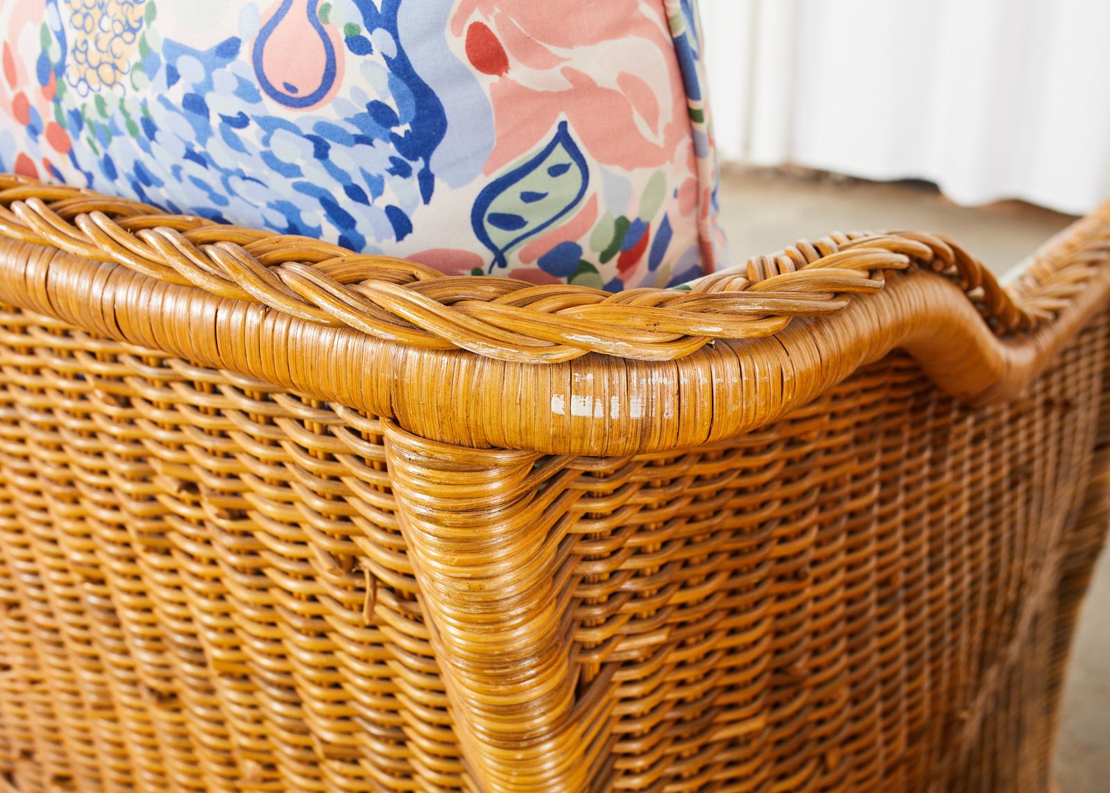 Pair of Michael Taylor Style Wicker Rattan Cube Lounge Chairs 3