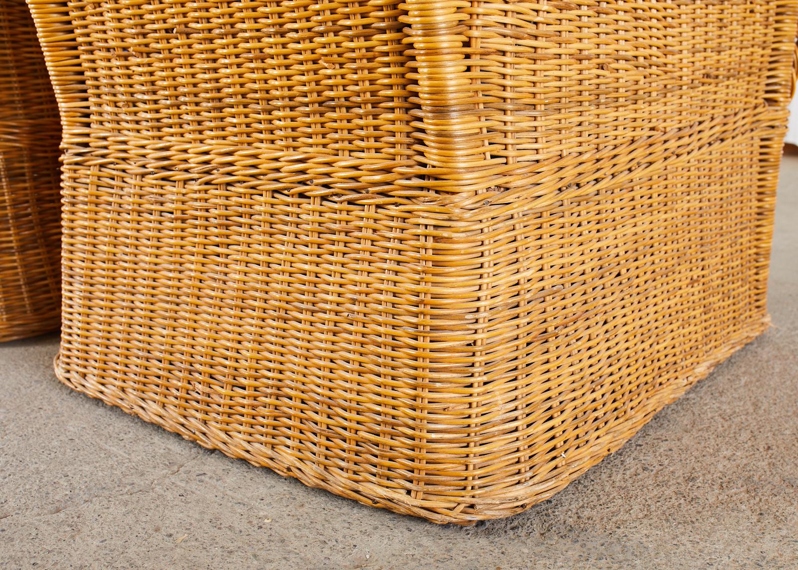 Pair of Michael Taylor Style Wicker Rattan Cube Lounge Chairs 4