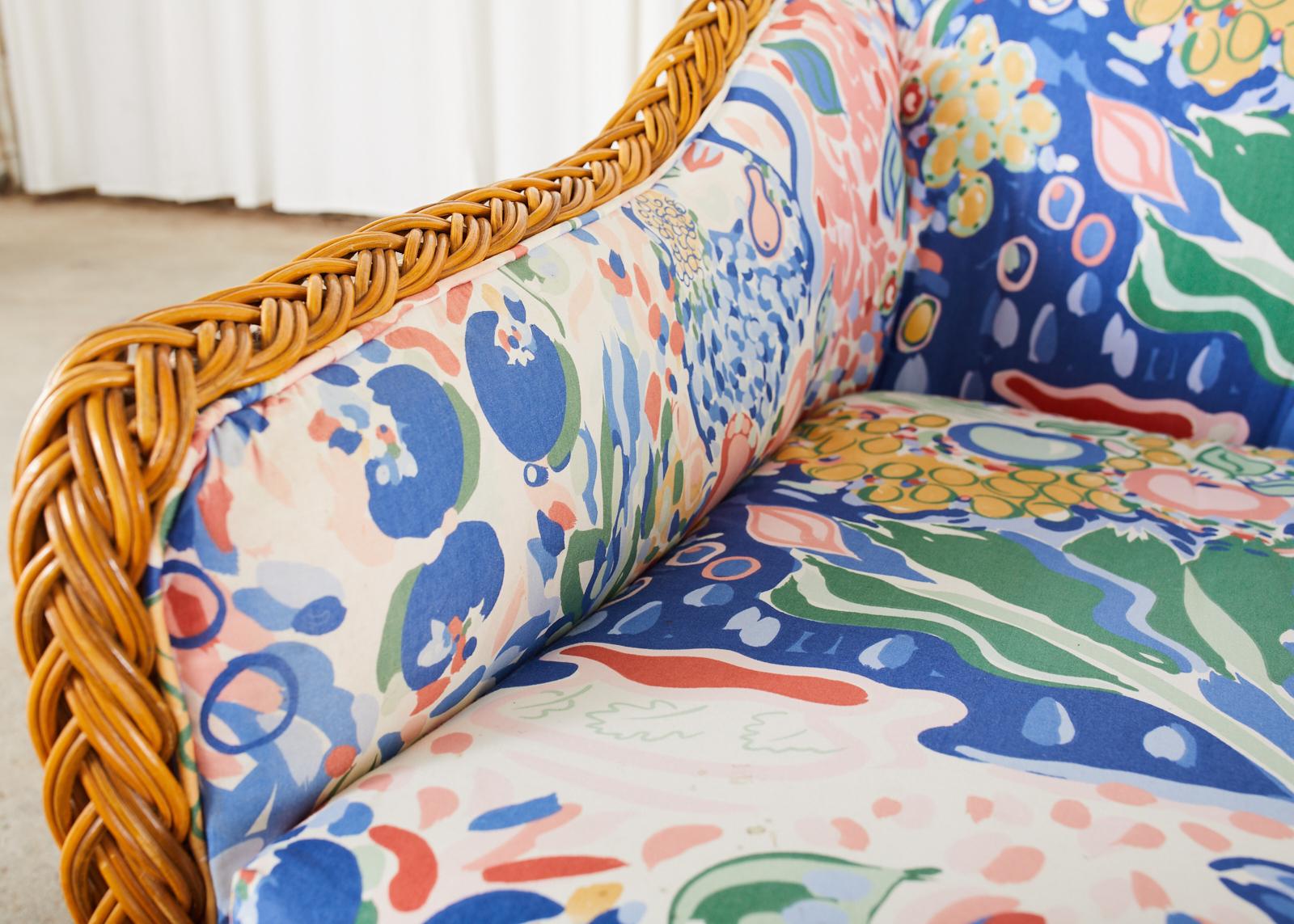 Pair of Michael Taylor Style Wicker Rattan Cube Lounge Chairs 6