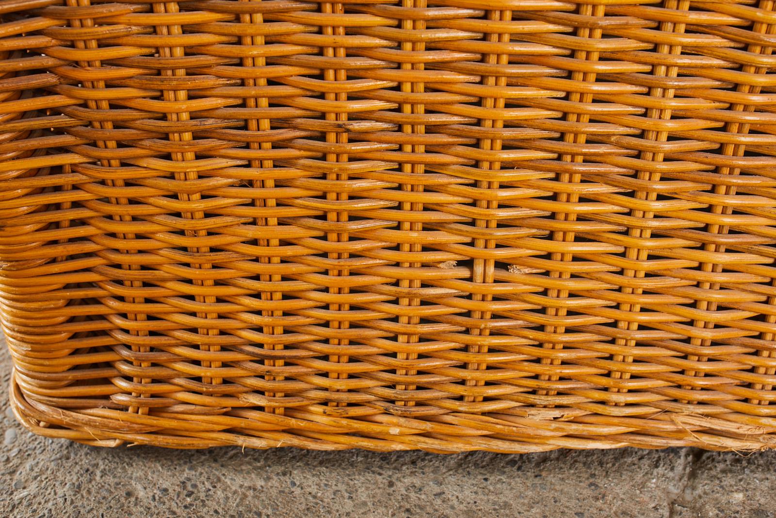 Pair of Michael Taylor Style Wicker Rattan Cube Lounge Chairs 7