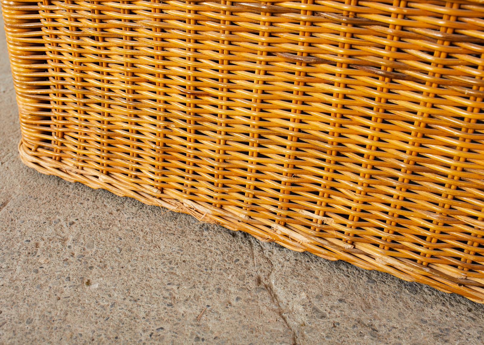 Pair of Michael Taylor Style Wicker Rattan Cube Lounge Chairs 9