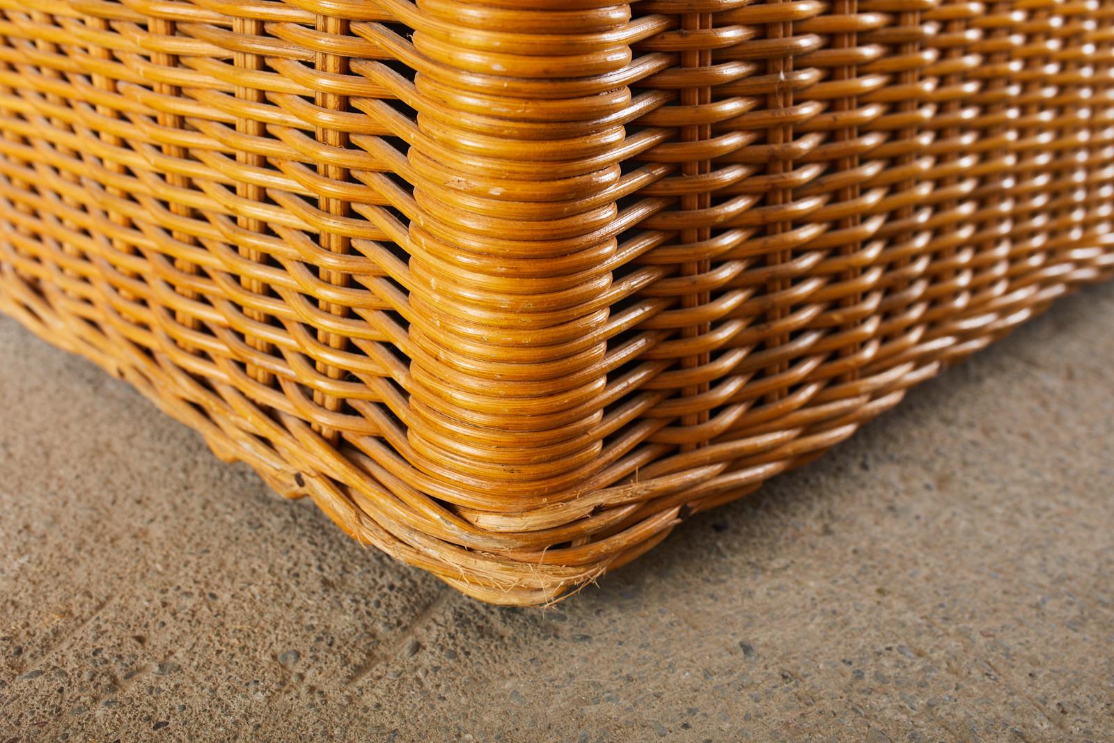 Pair of Michael Taylor Style Wicker Rattan Cube Lounge Chairs 11