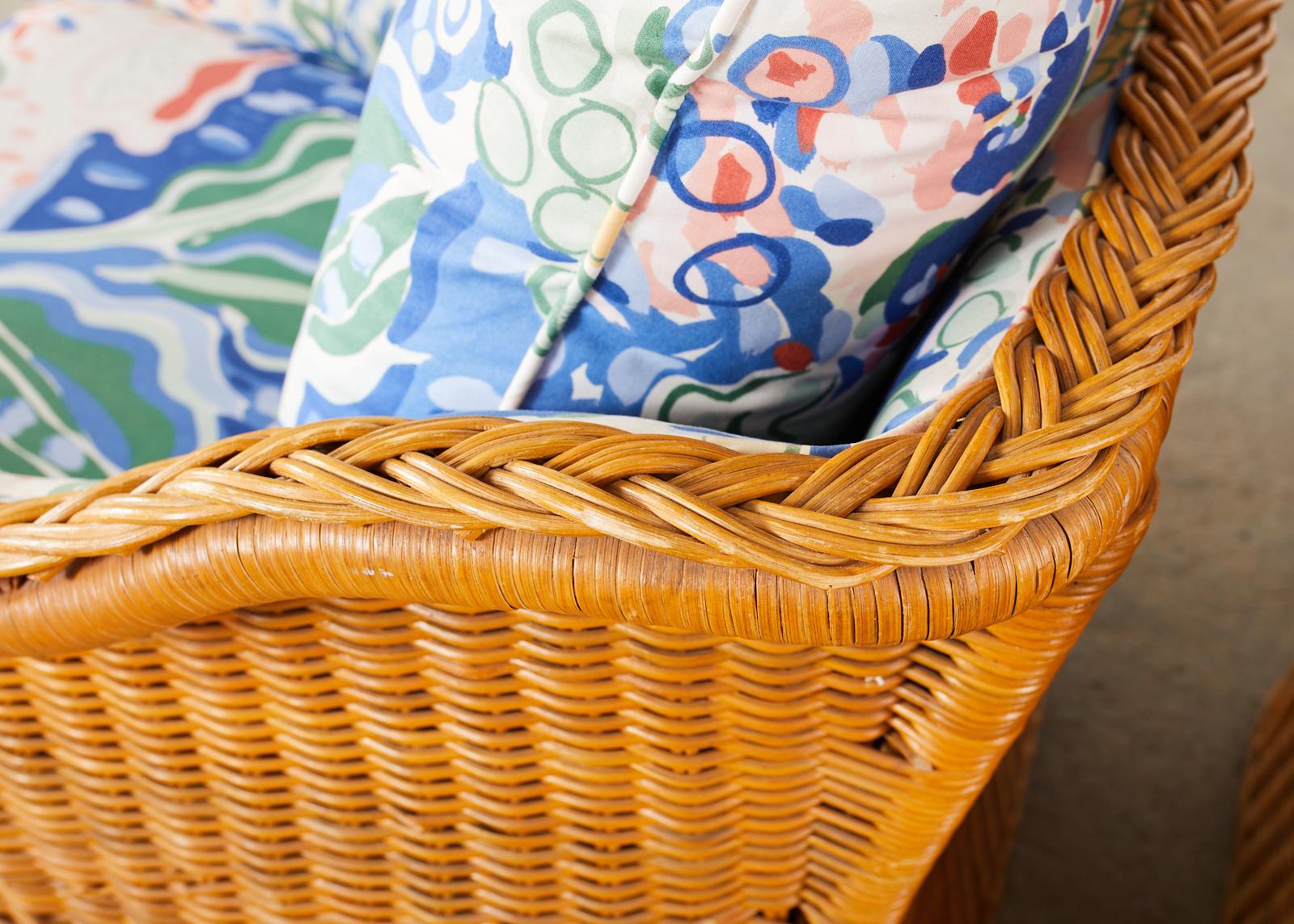 Pair of Michael Taylor Style Wicker Rattan Cube Lounge Chairs 1