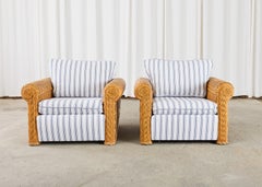 Pair of Michael Taylor Style Woven Rattan Lounge Chairs