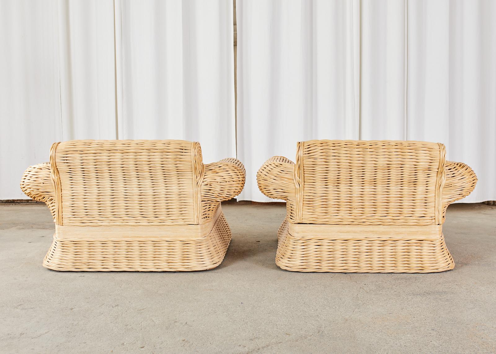 Pair of Michael Taylor Style Woven Rattan Lounge Chairs 13