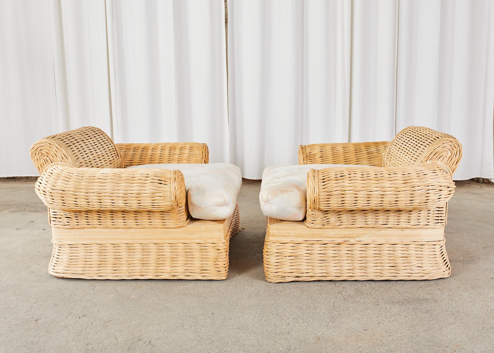 Pair of Michael Taylor Style Woven Rattan Lounge Chairs In Good Condition In Rio Vista, CA