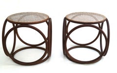 Pair of Michael Thonet Bentwood Cane Stools Ottoman Side Table End Table Rustic