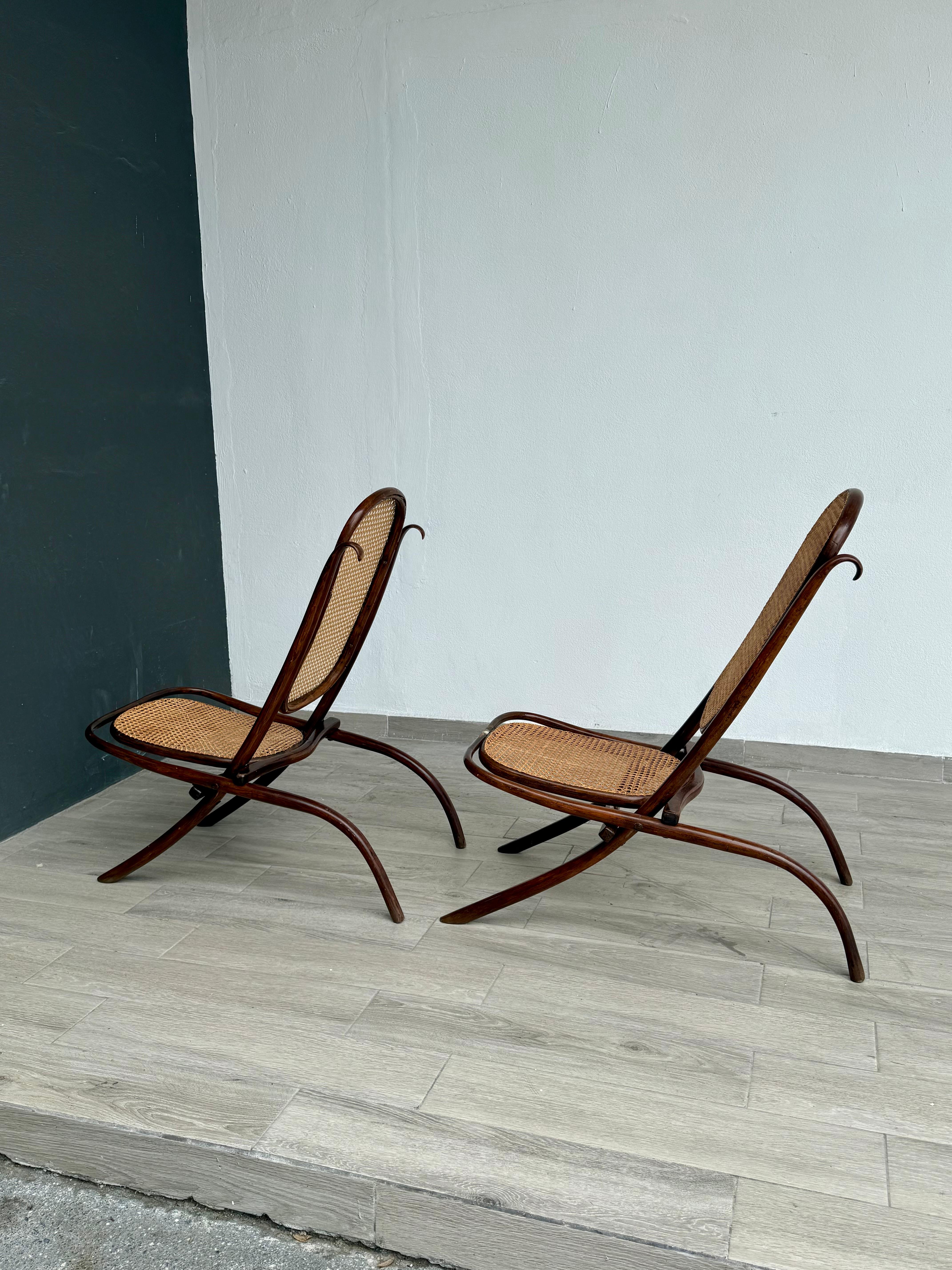 Aesthetic Movement Pair of Michael Thonet Folding Deck Chairs For Sale