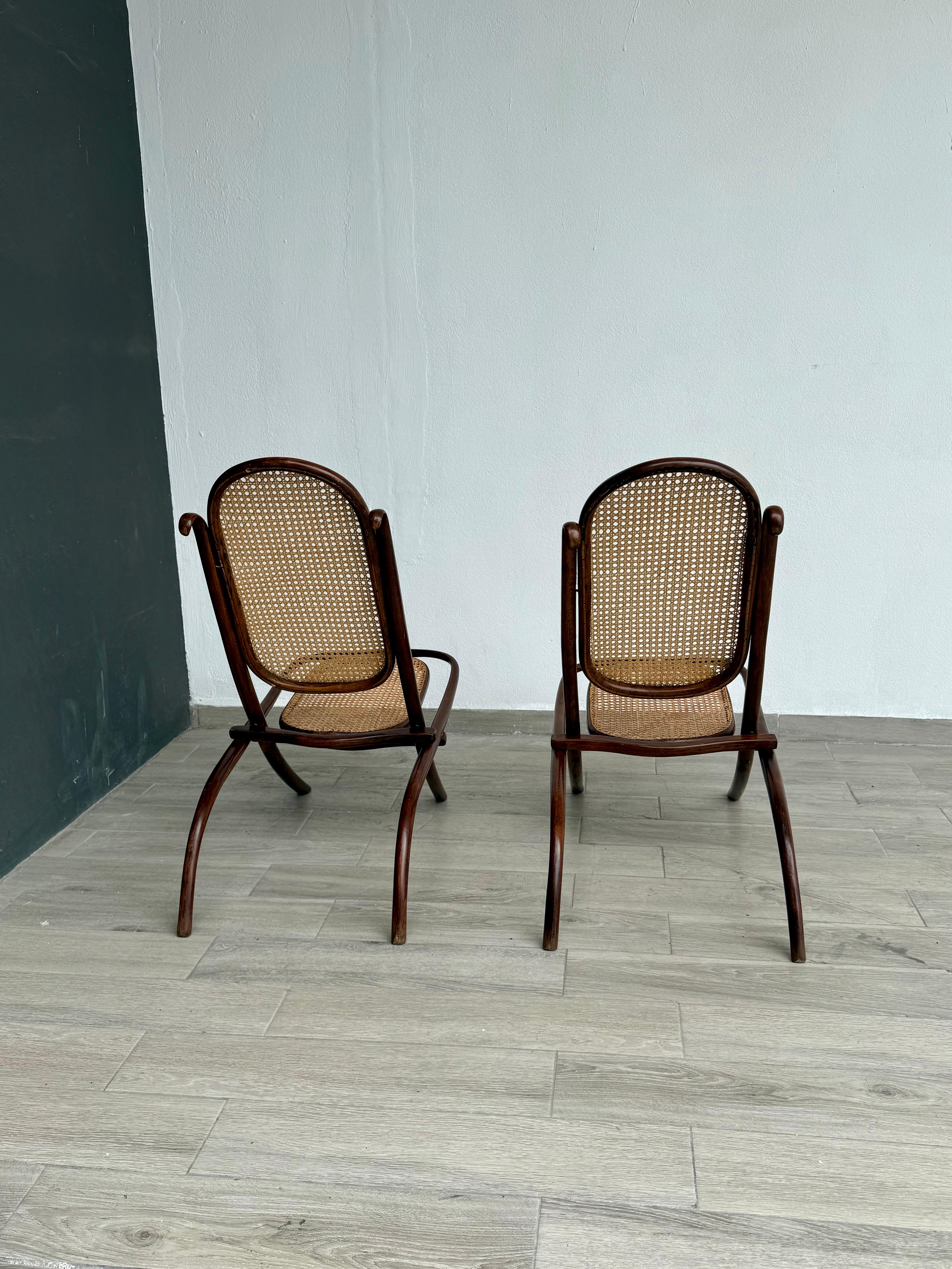 Austrian Pair of Michael Thonet Folding Deck Chairs For Sale