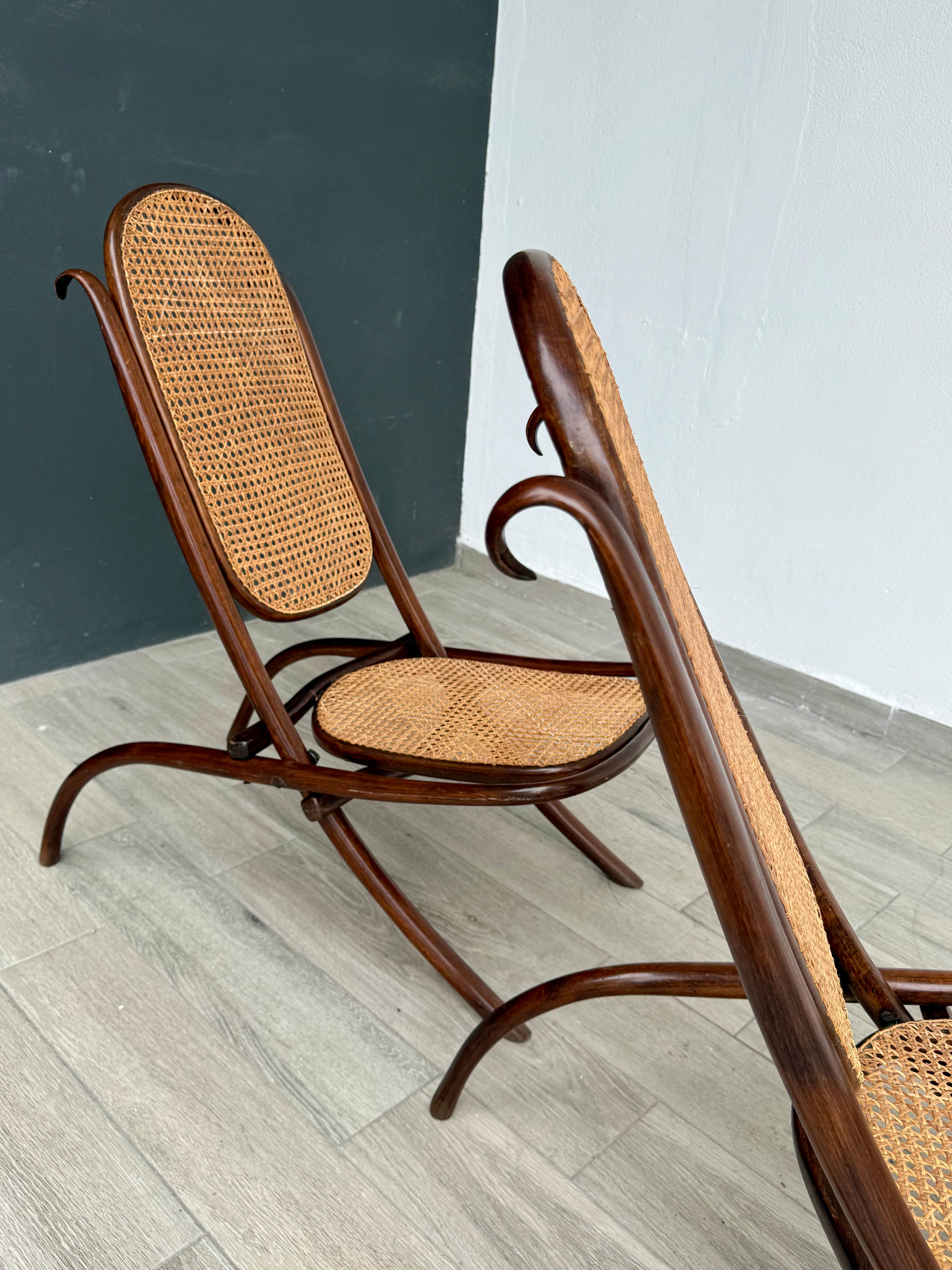 Pair of Michael Thonet Folding Deck Chairs For Sale 1