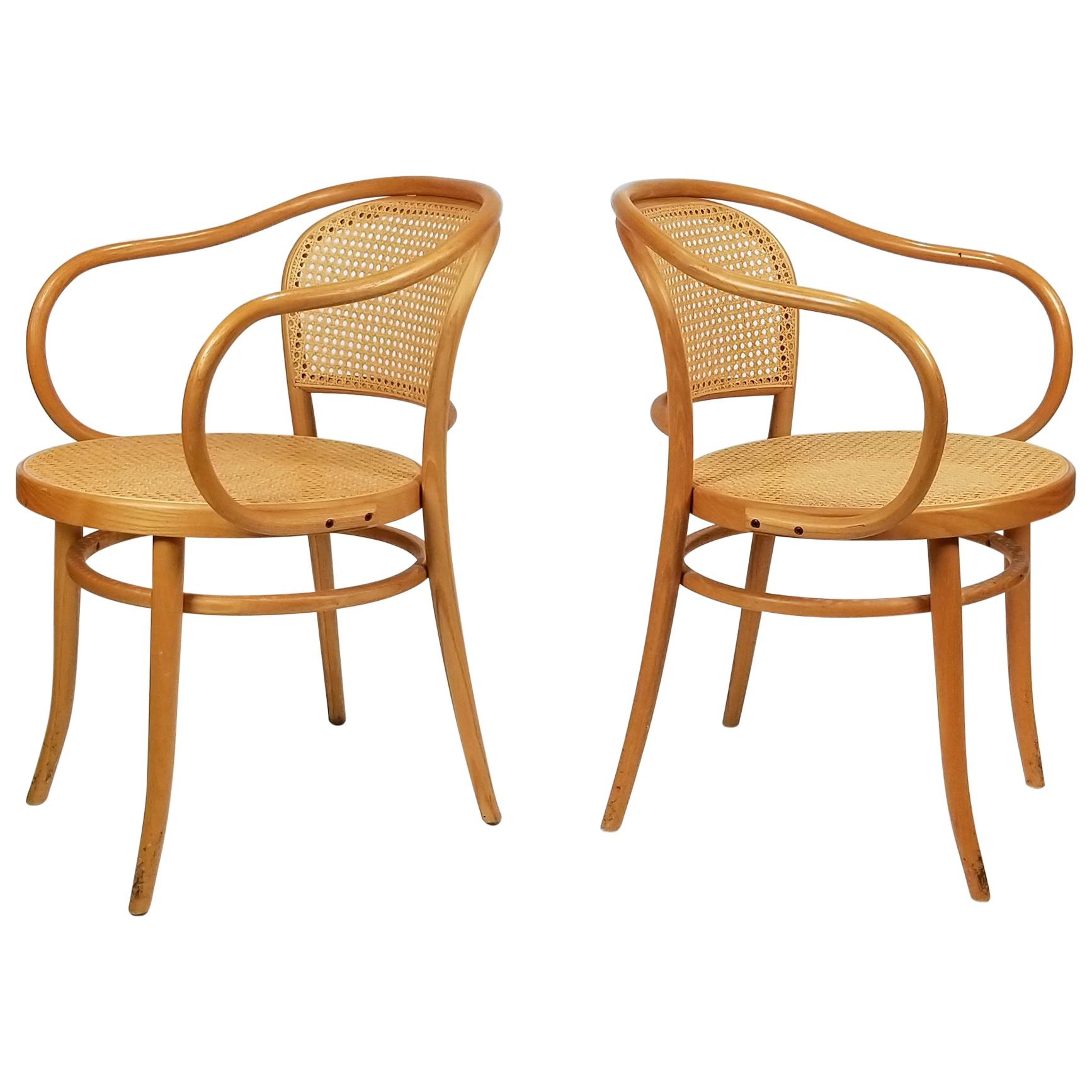 Pair of Michael Thonet Solid Beechwood and Cane no. 209 Armchairs