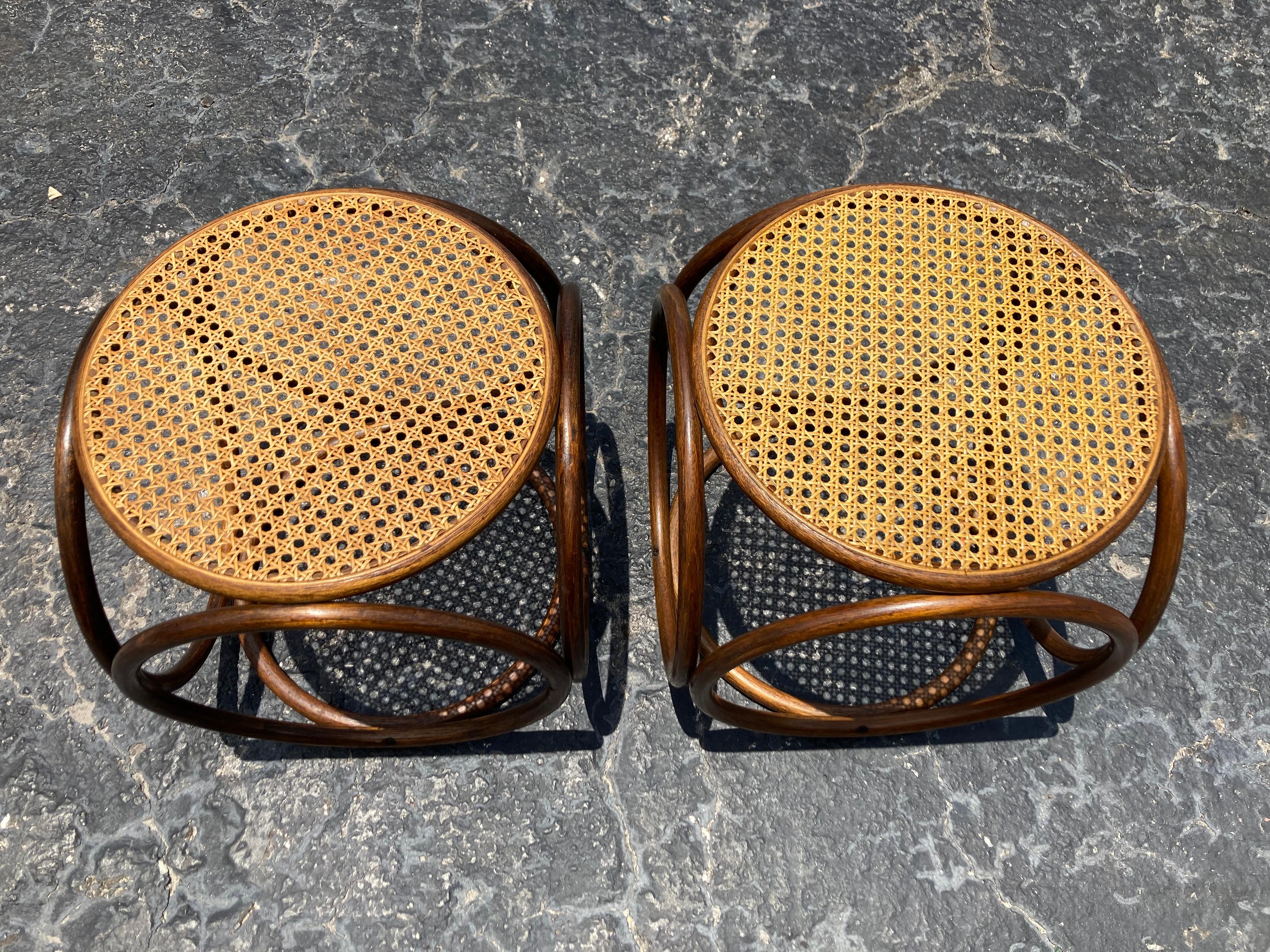 Pair of Michael Thonet Stools Ottomans, Side Tables Cane and Bentwood Brown 4