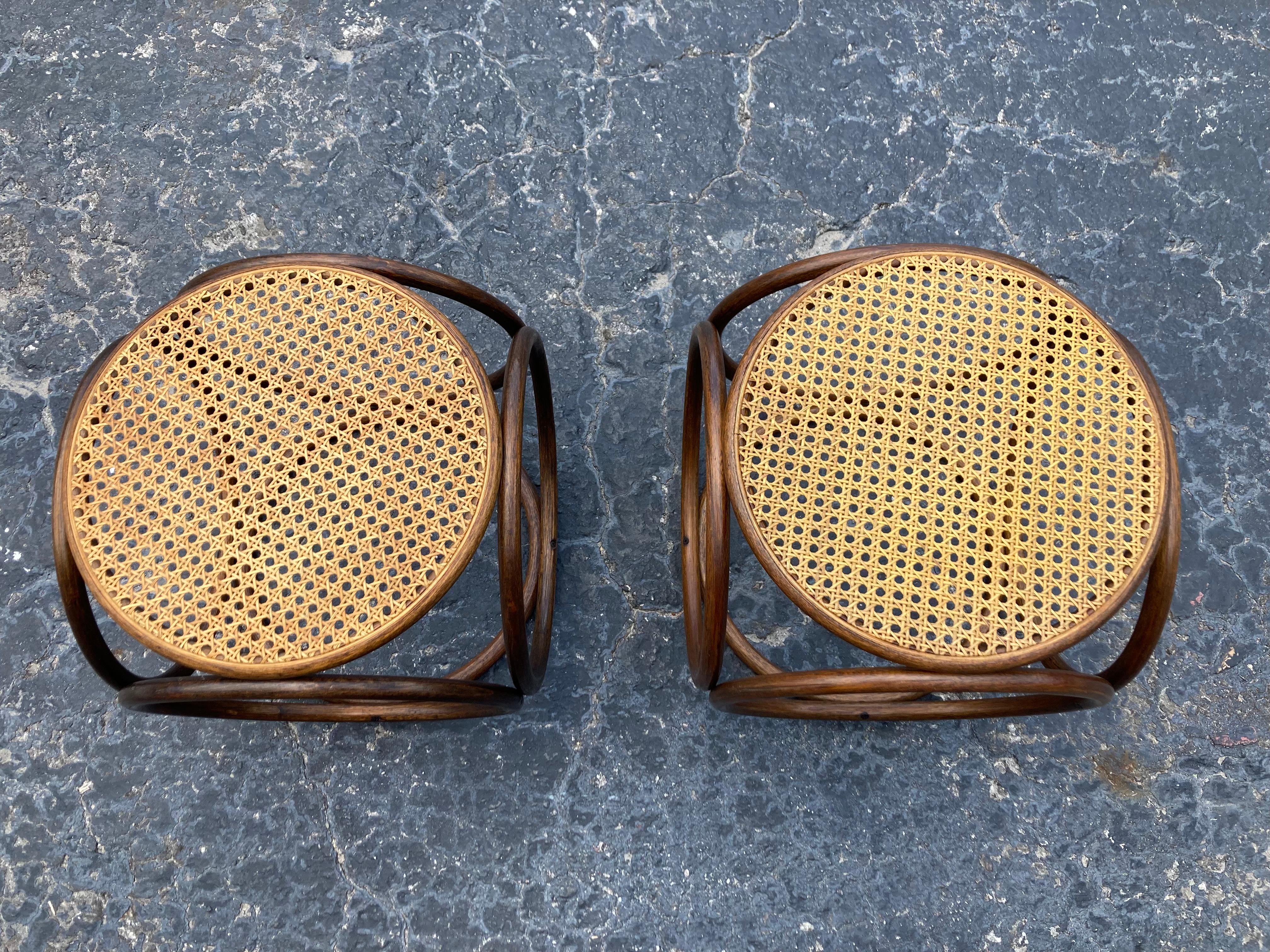 Pair of Michael Thonet Stools Ottomans, Side Tables Cane and Bentwood Brown 5