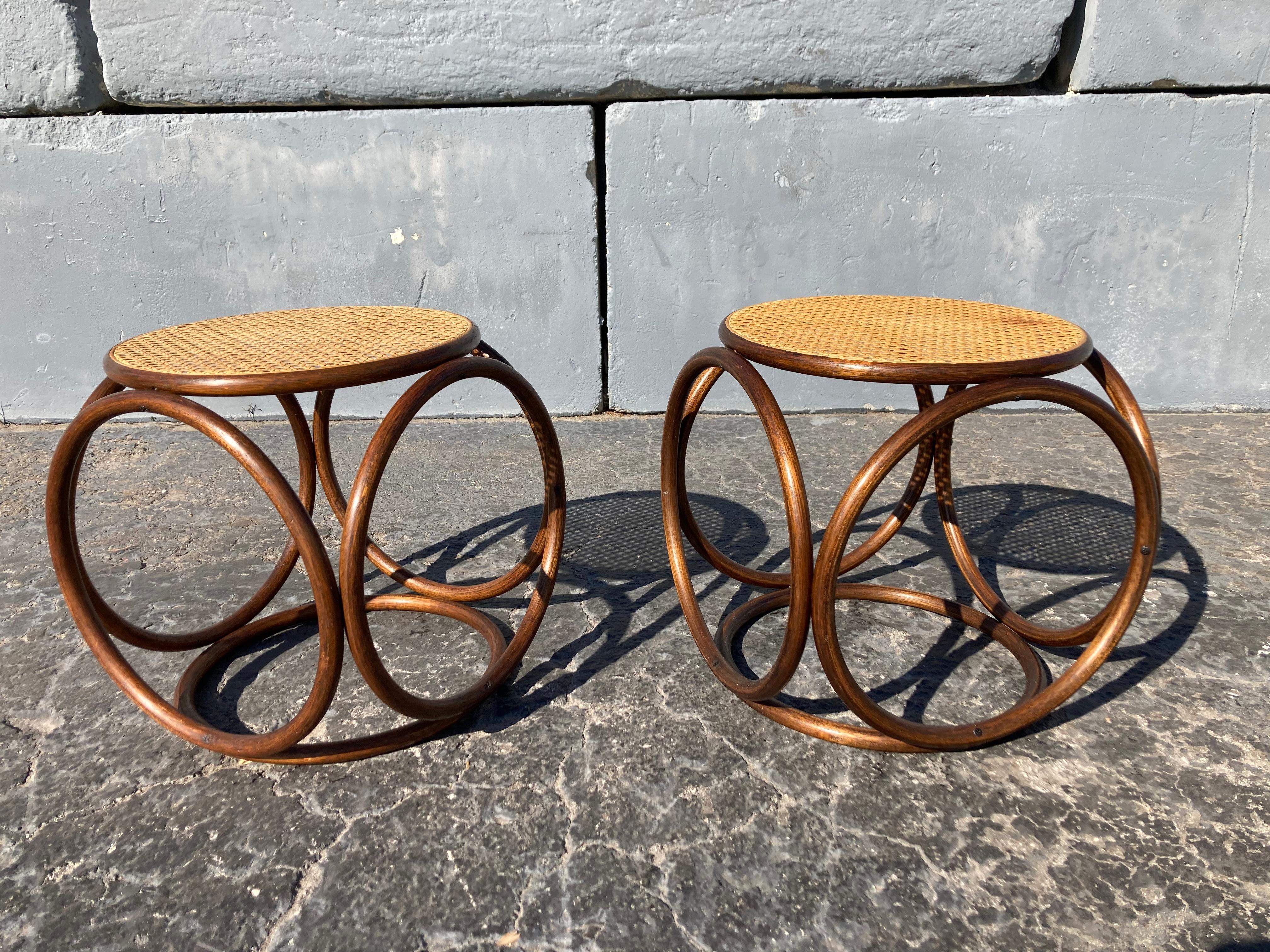 Pair of Stools Ottomans, Side Tables Cane and Bentwood Brown 5