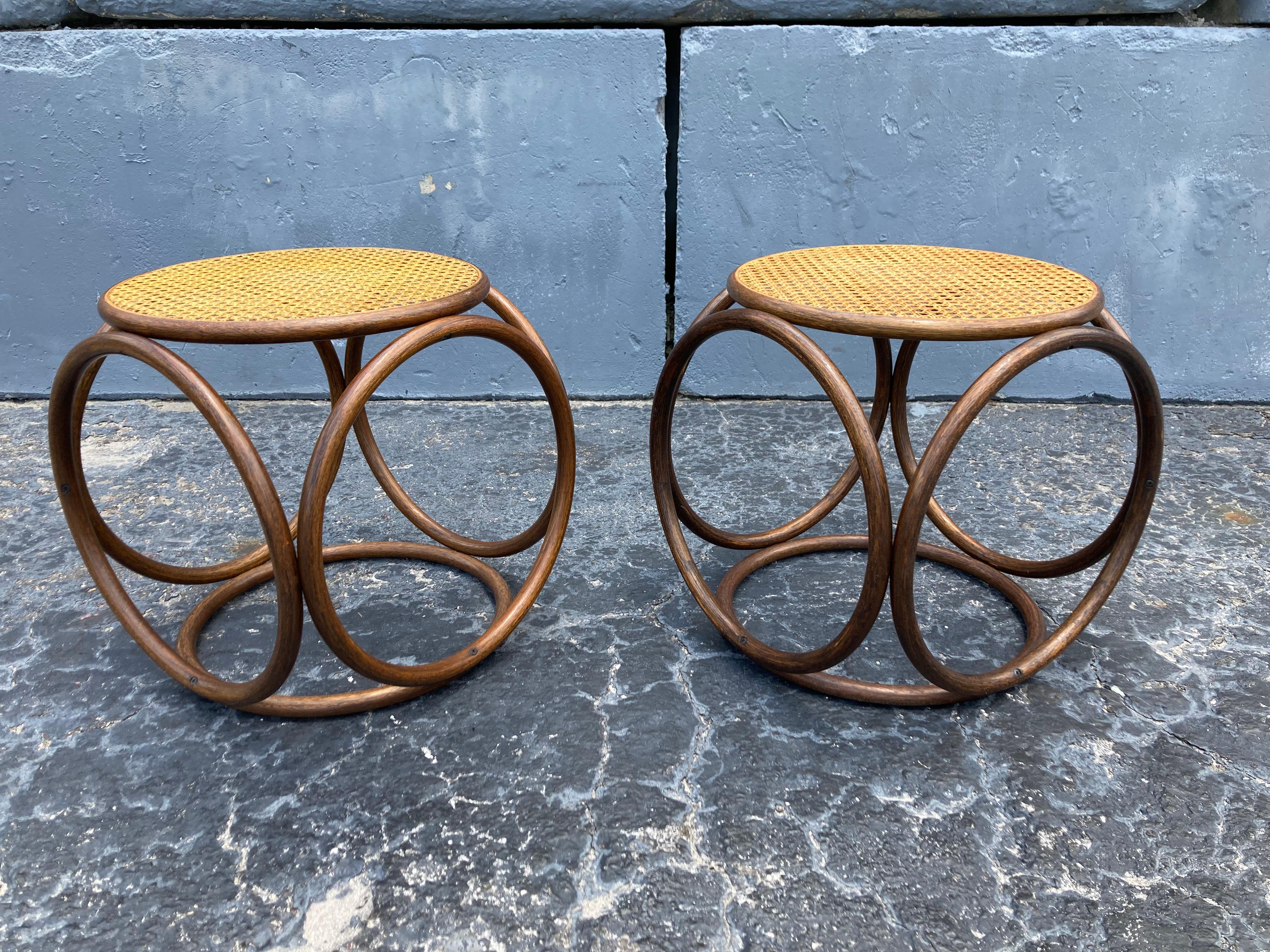 Pair of Michael Thonet Stools Ottomans, Side Tables Cane and Bentwood Brown 6