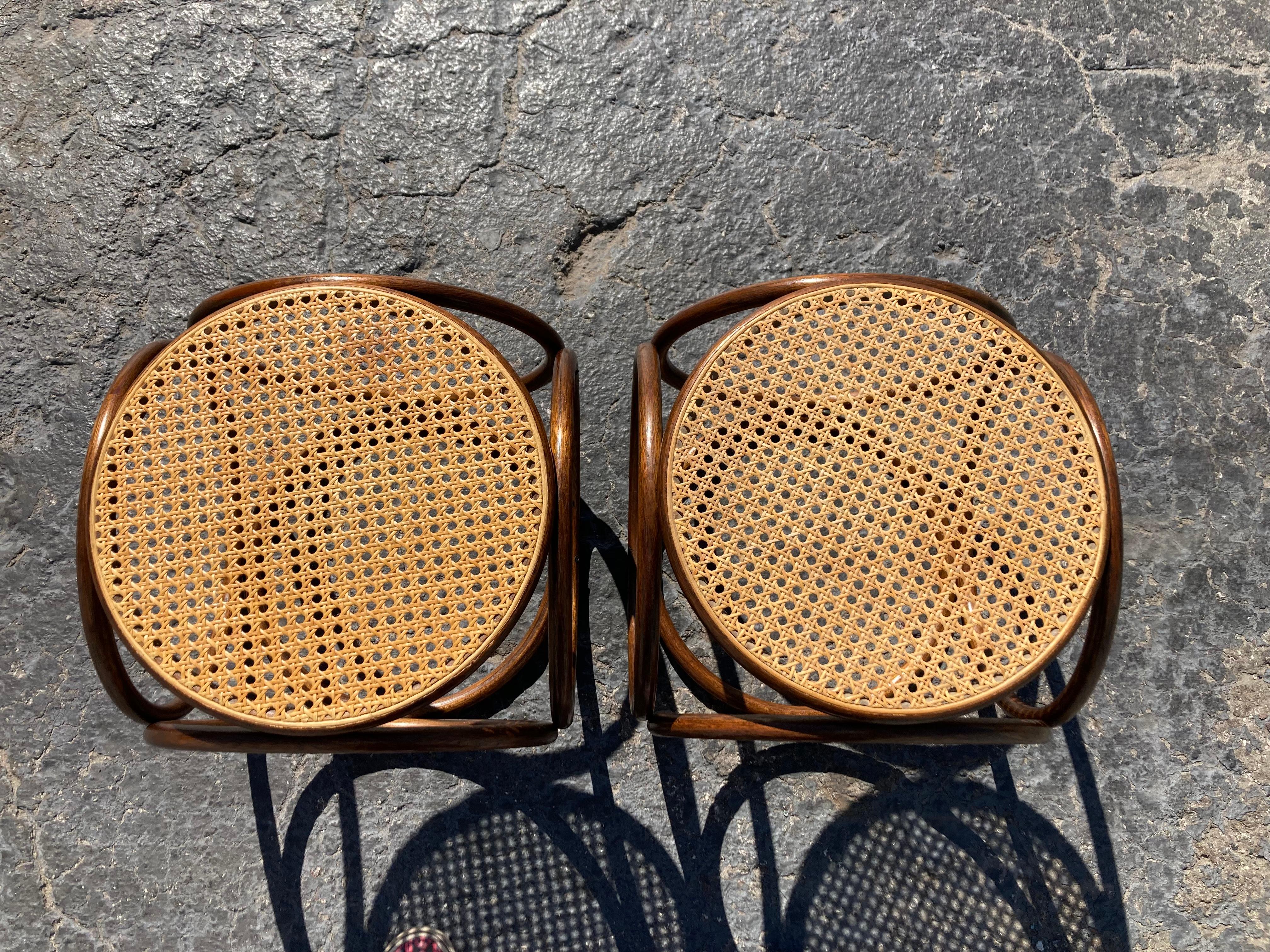 Pair of Stools Ottomans, Side Tables Cane and Bentwood Brown 6
