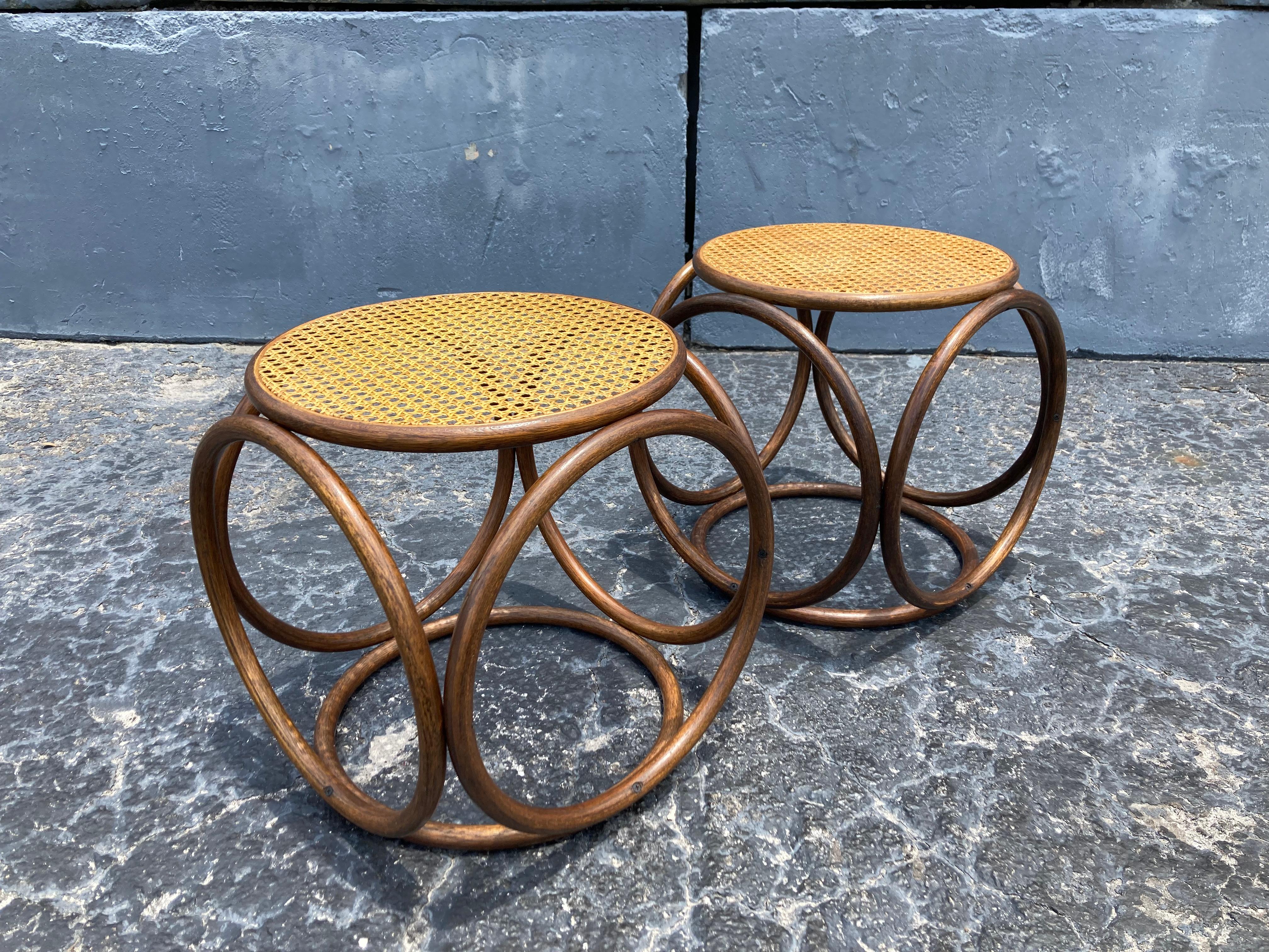 Pair of Michael Thonet Stools Ottomans, Side Tables Cane and Bentwood Brown 7