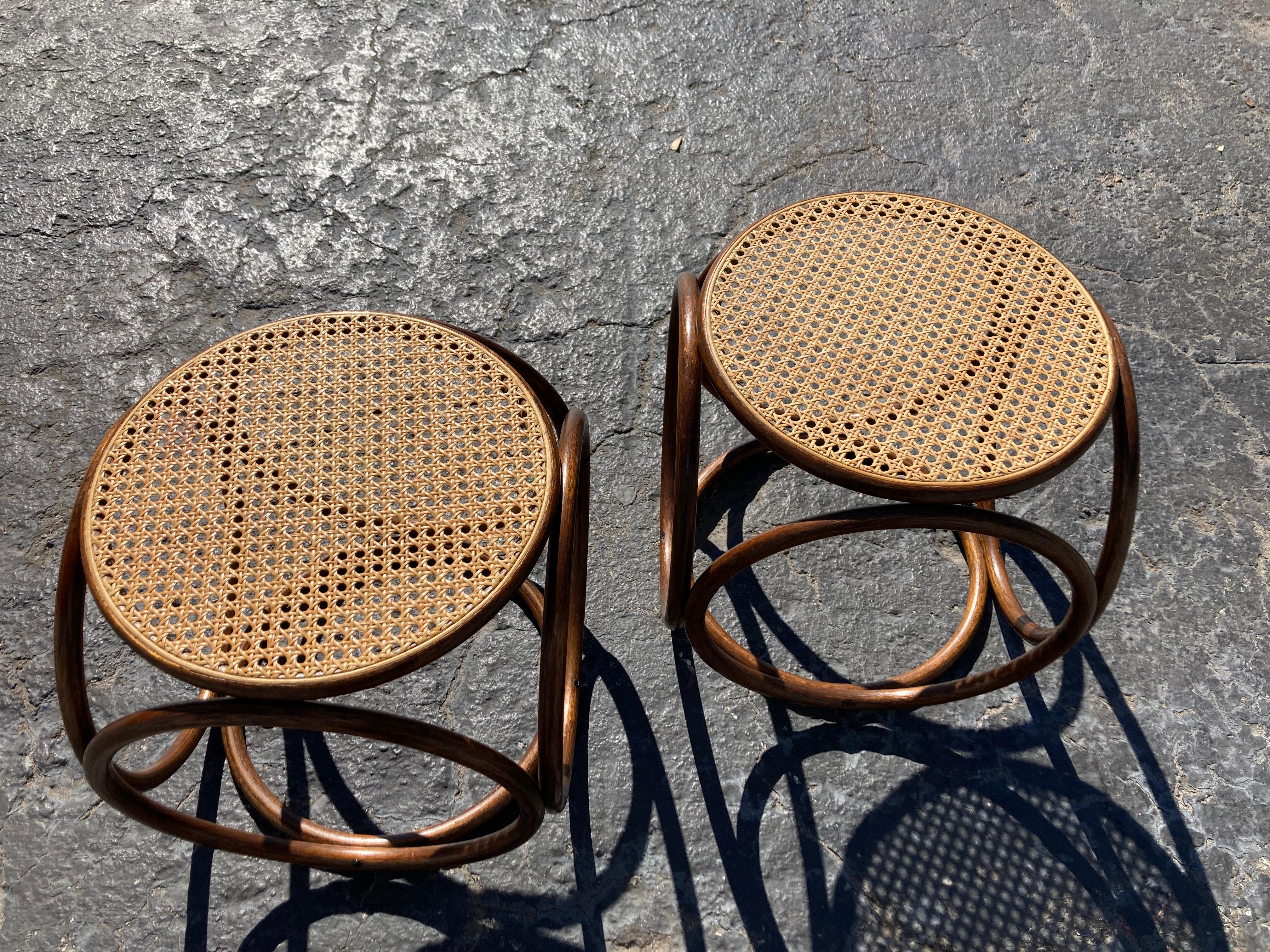 Pair of Stools Ottomans, Side Tables Cane and Bentwood Brown 7