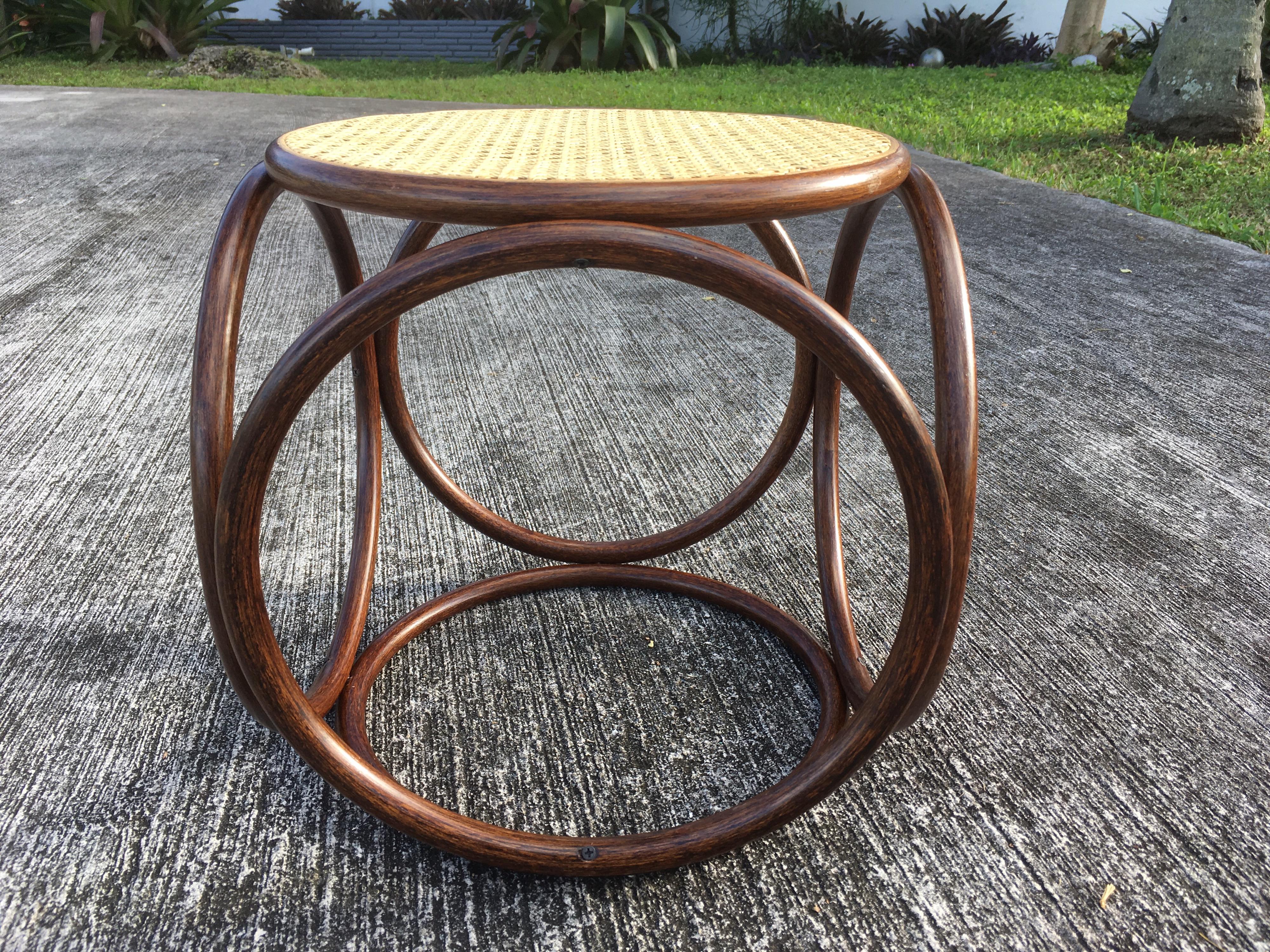 Pair of Michael Thonet Stools Ottomans, Side Tables Cane and Bentwood Brown 7