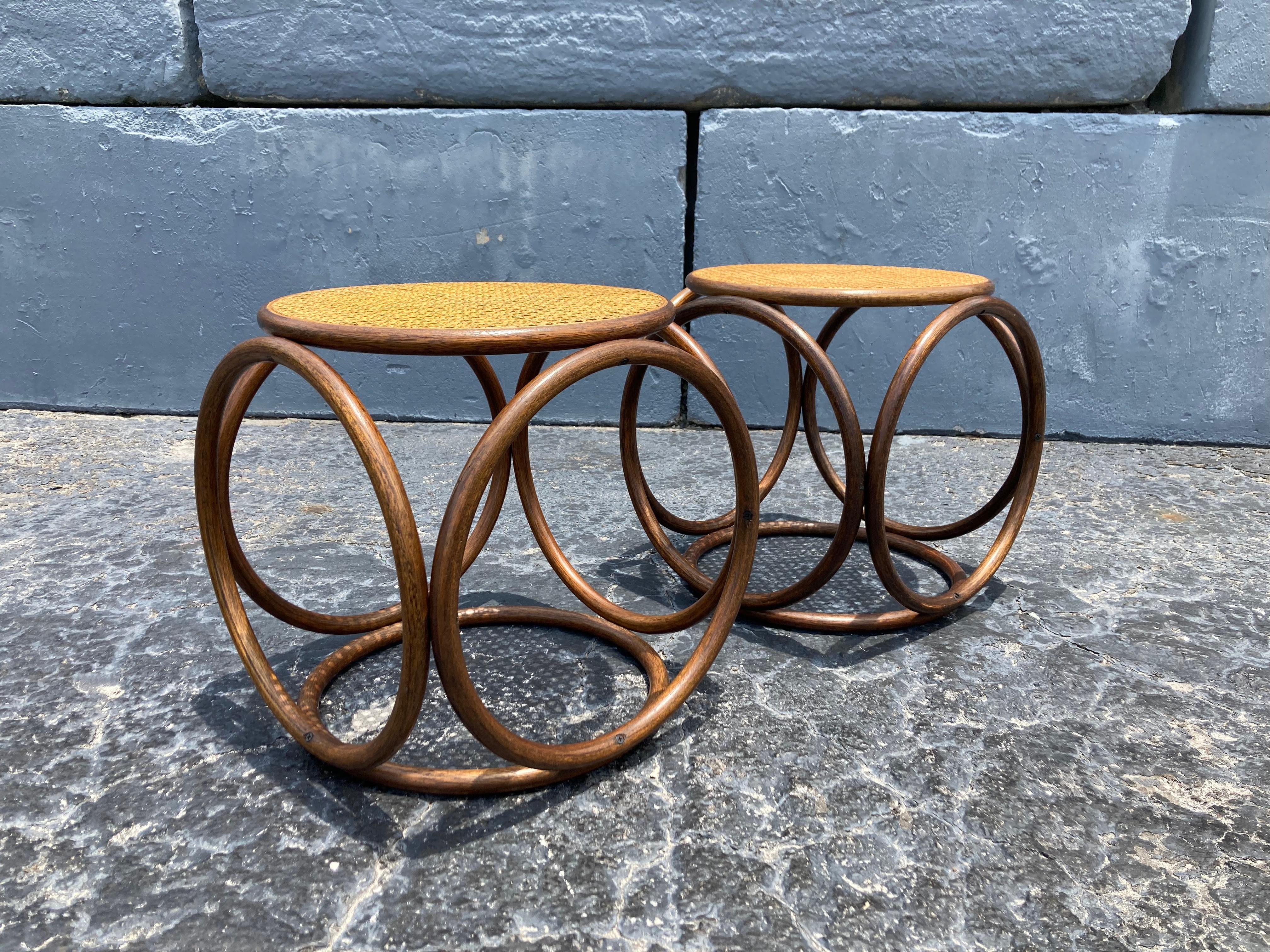 Pair of Michael Thonet Stools Ottomans, Side Tables Cane and Bentwood Brown 8