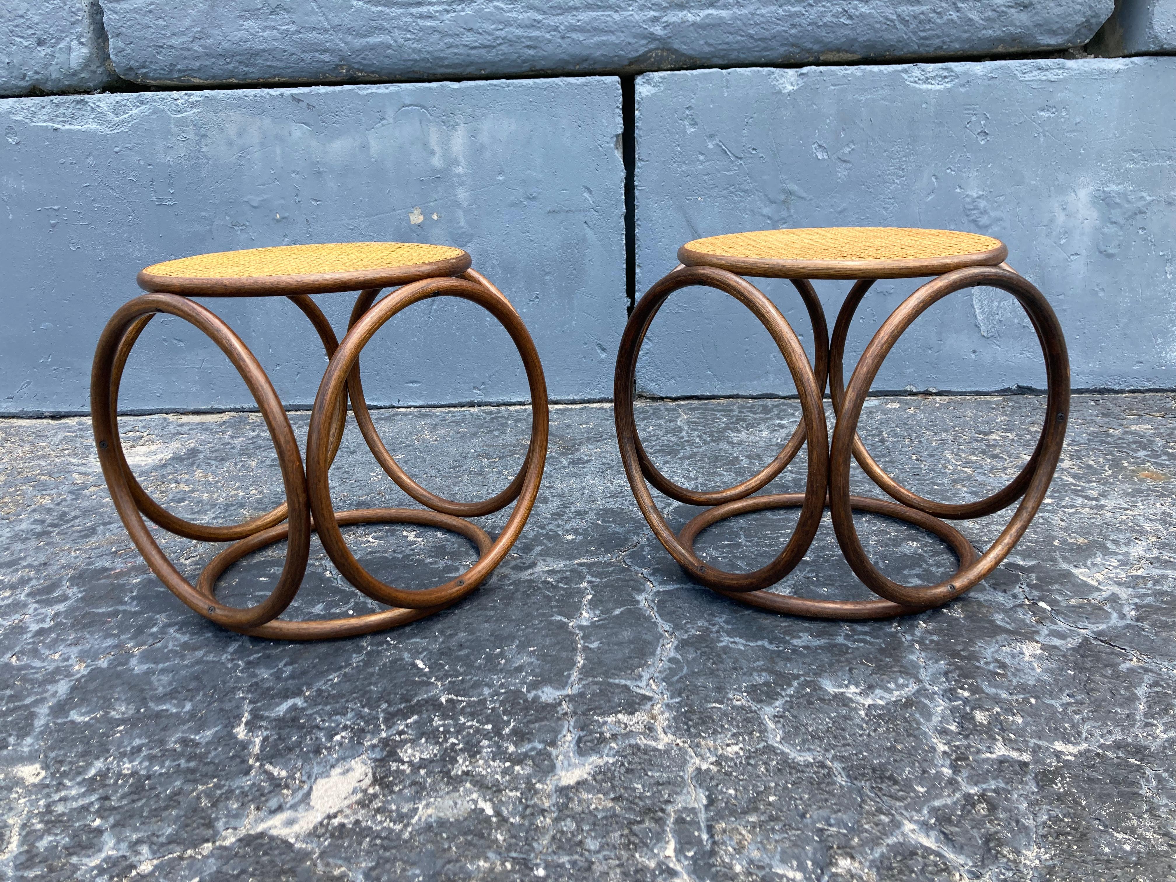 Pair of Michael Thonet Stools Ottomans, Side Tables Cane and Bentwood Brown 9