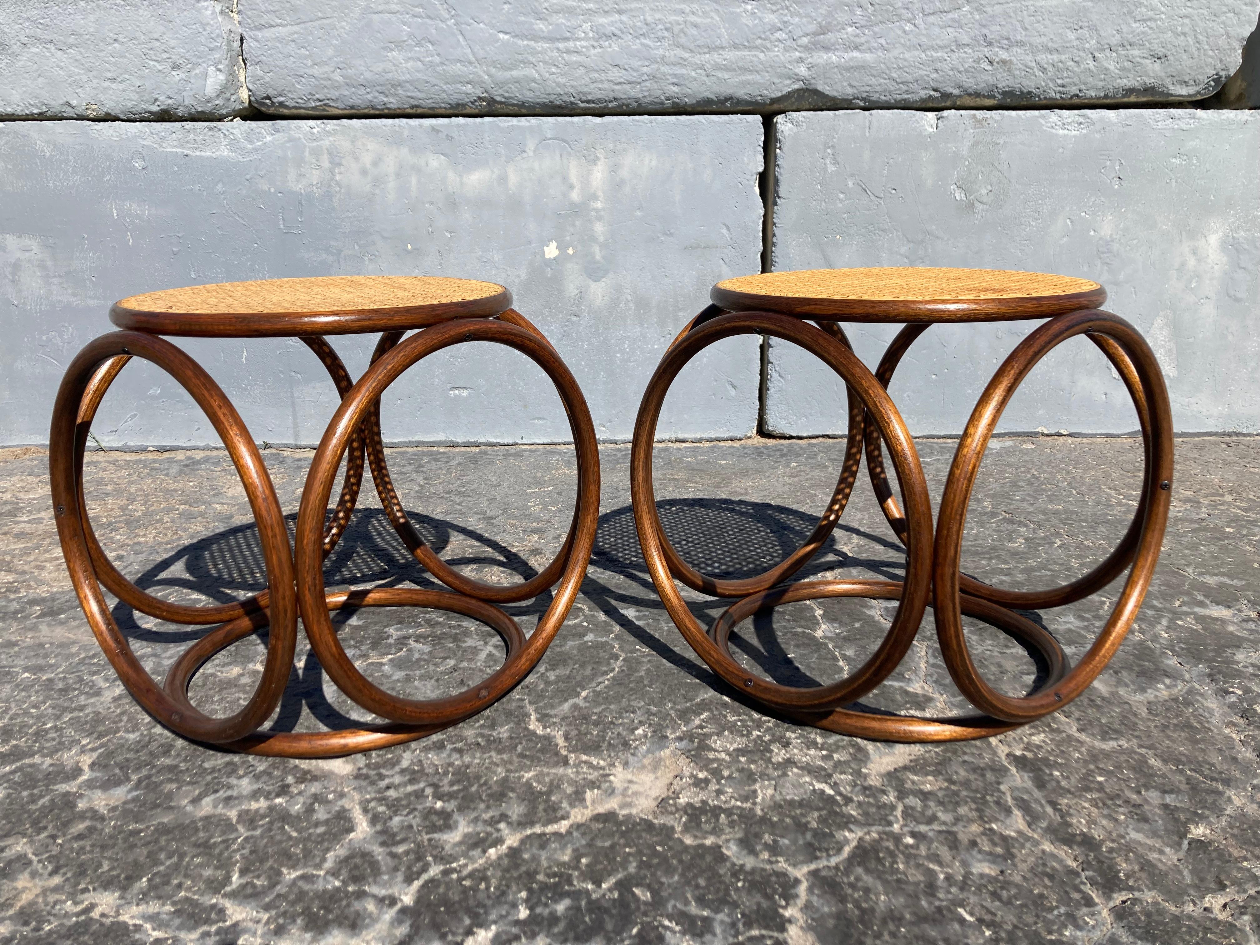 Pair of Stools Ottomans, Side Tables Cane and Bentwood Brown 10