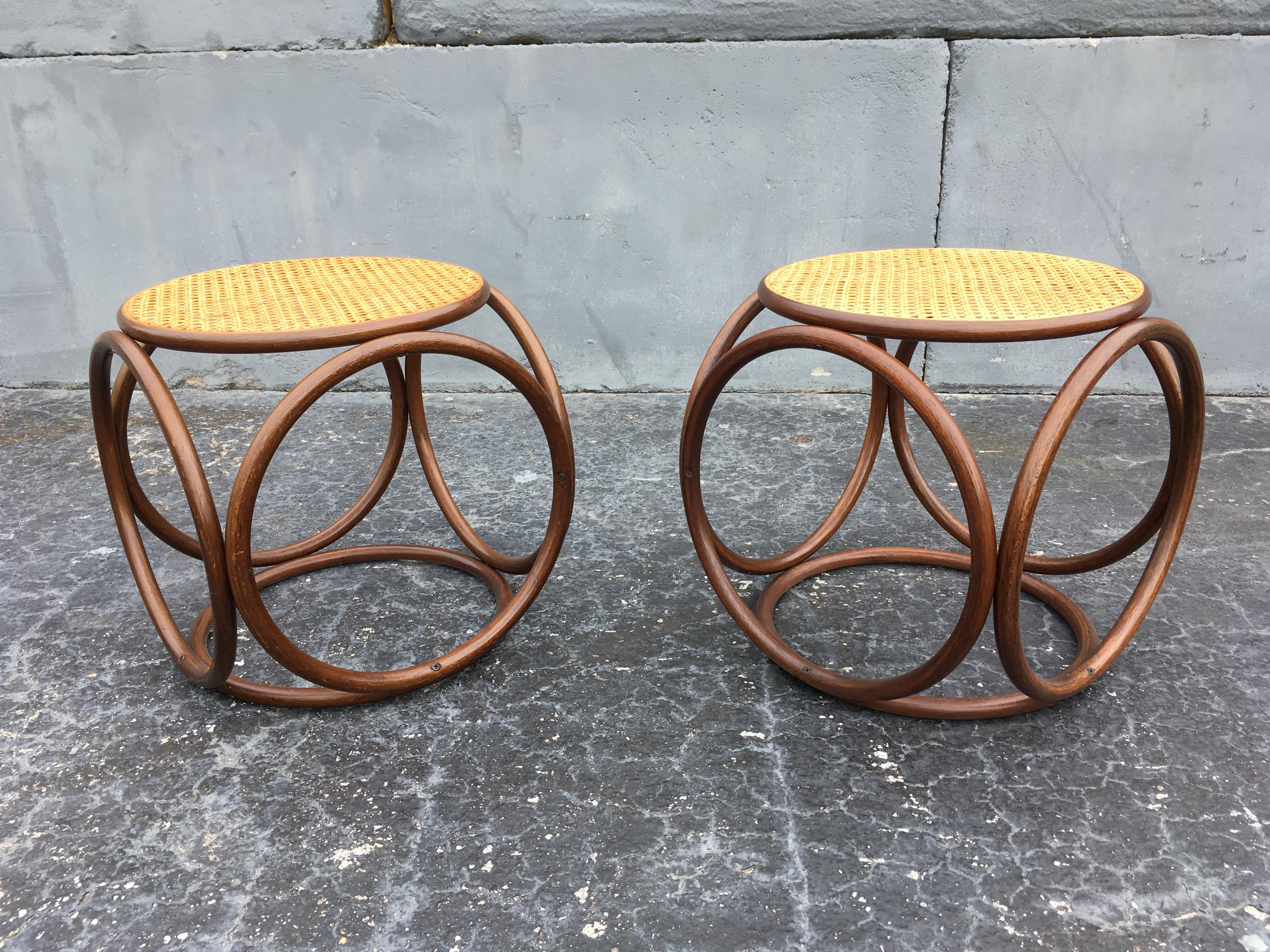 Timeless design, bentwood and cane. Great as stools or side tables.