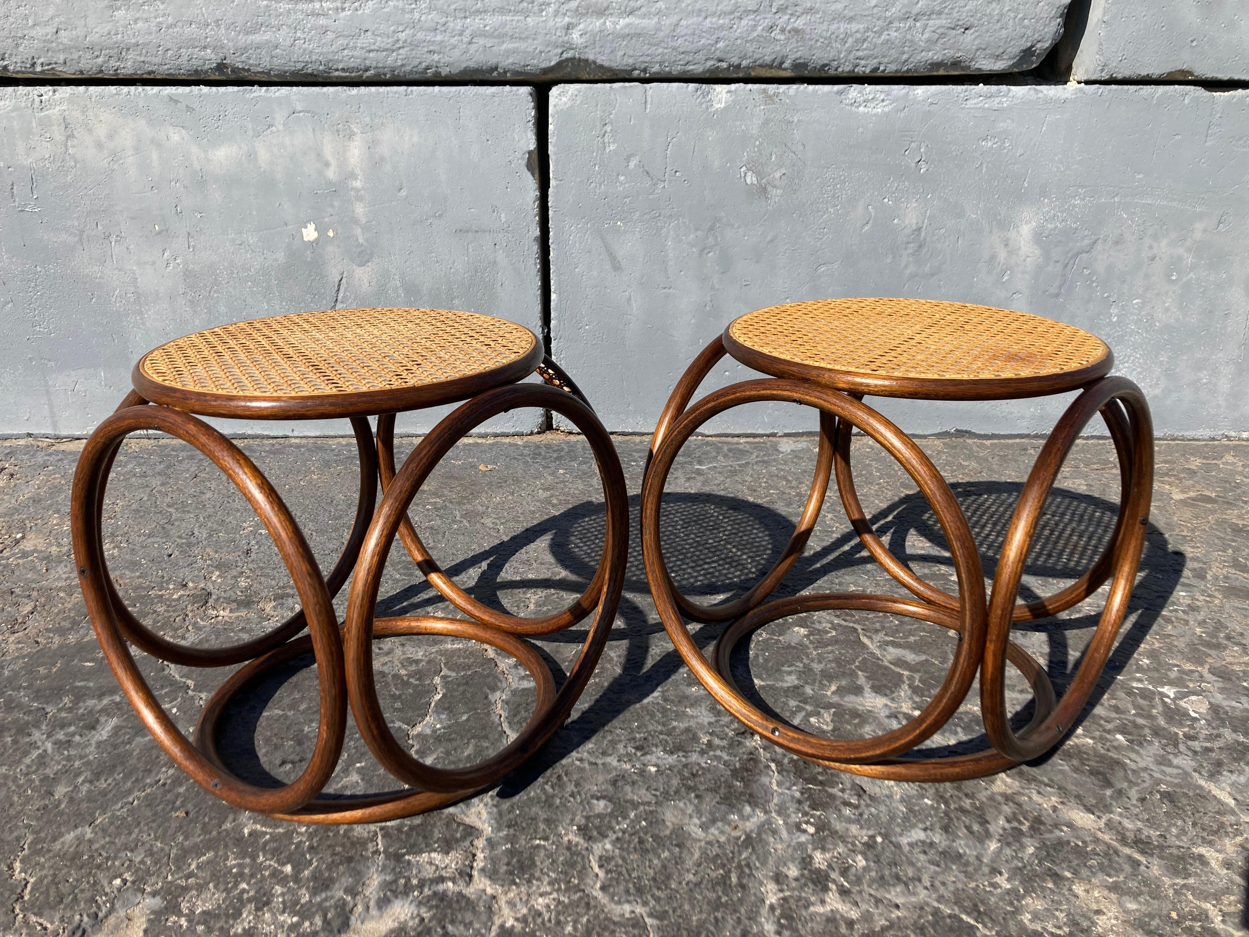 Timeless design, bentwood and cane. Great as stools or side tables.