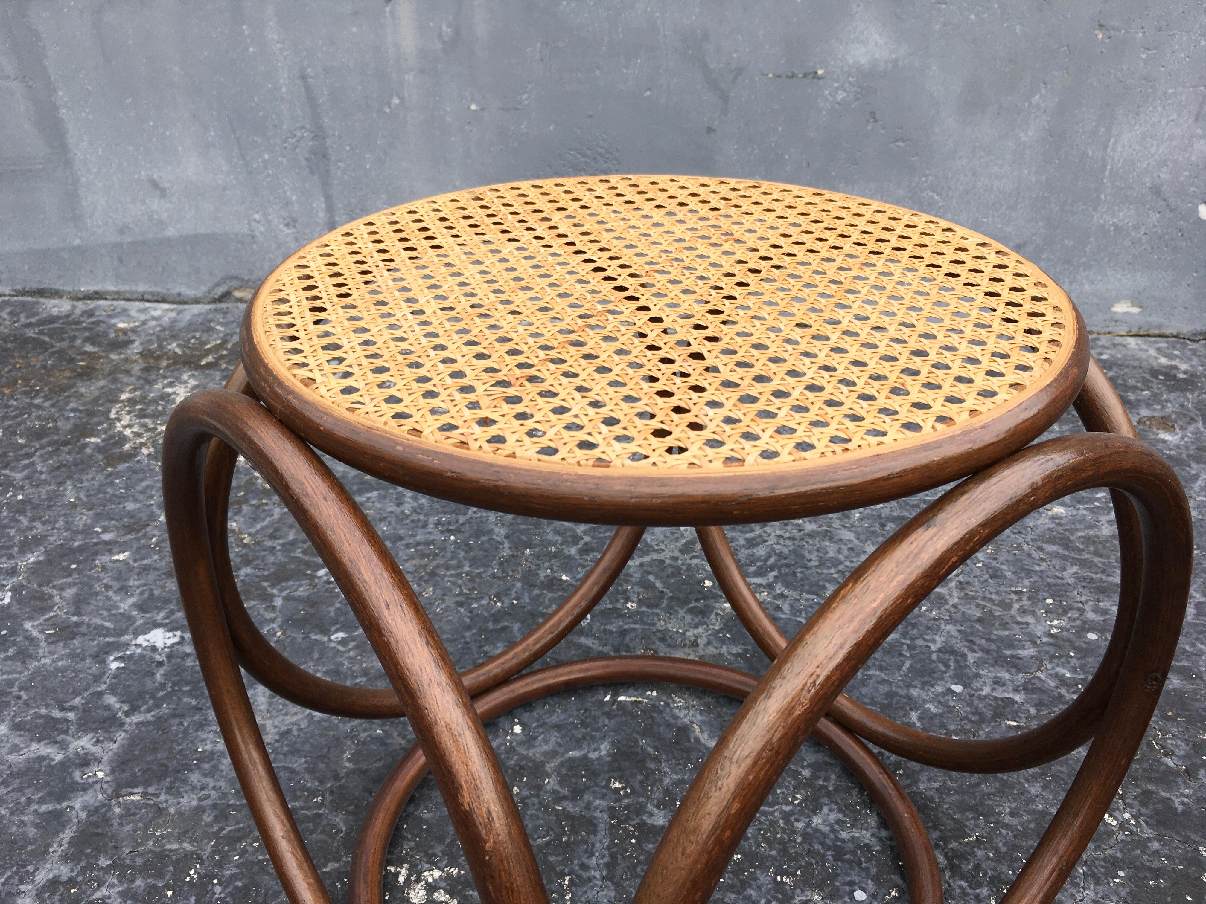 Pair of Michael Thonet Stools Ottomans, Side Tables Cane and Bentwood Brown In Good Condition In Miami, FL