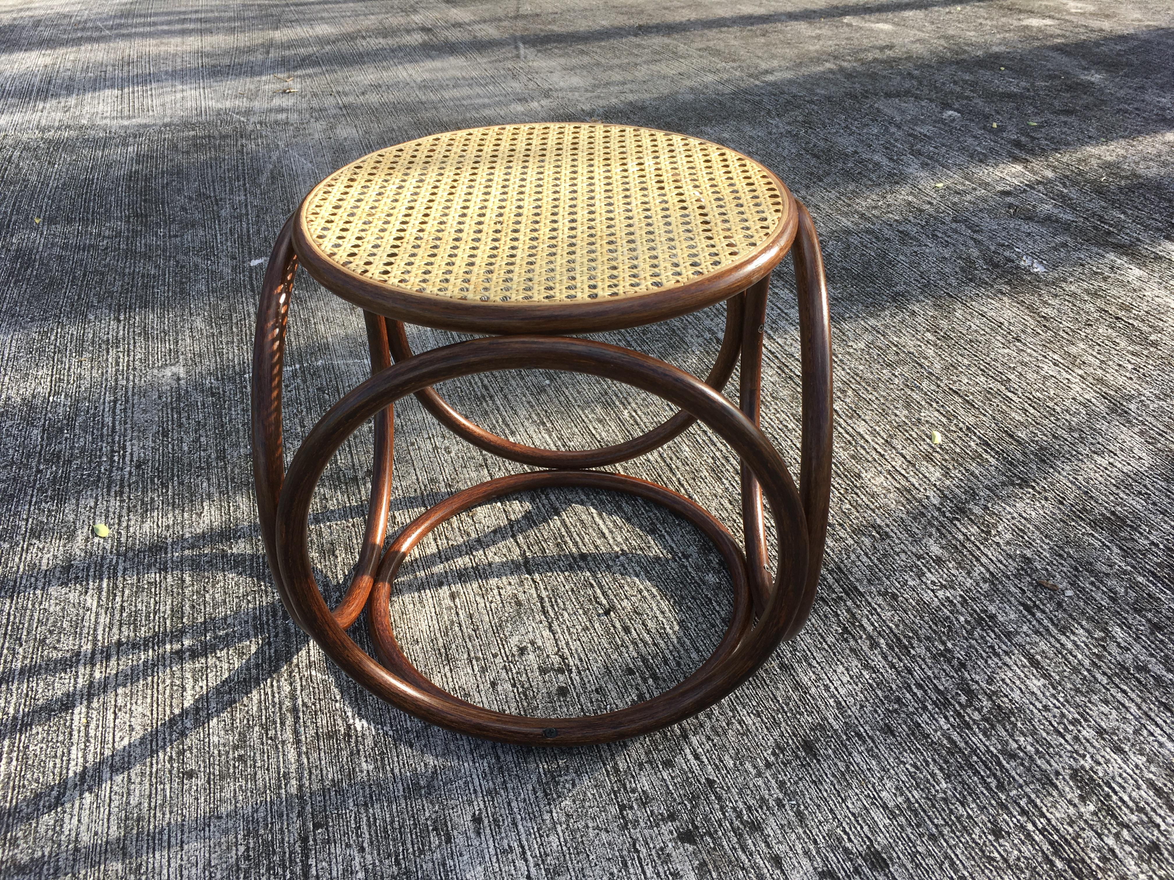 Late 20th Century Pair of Michael Thonet Stools Ottomans, Side Tables Cane and Bentwood Brown