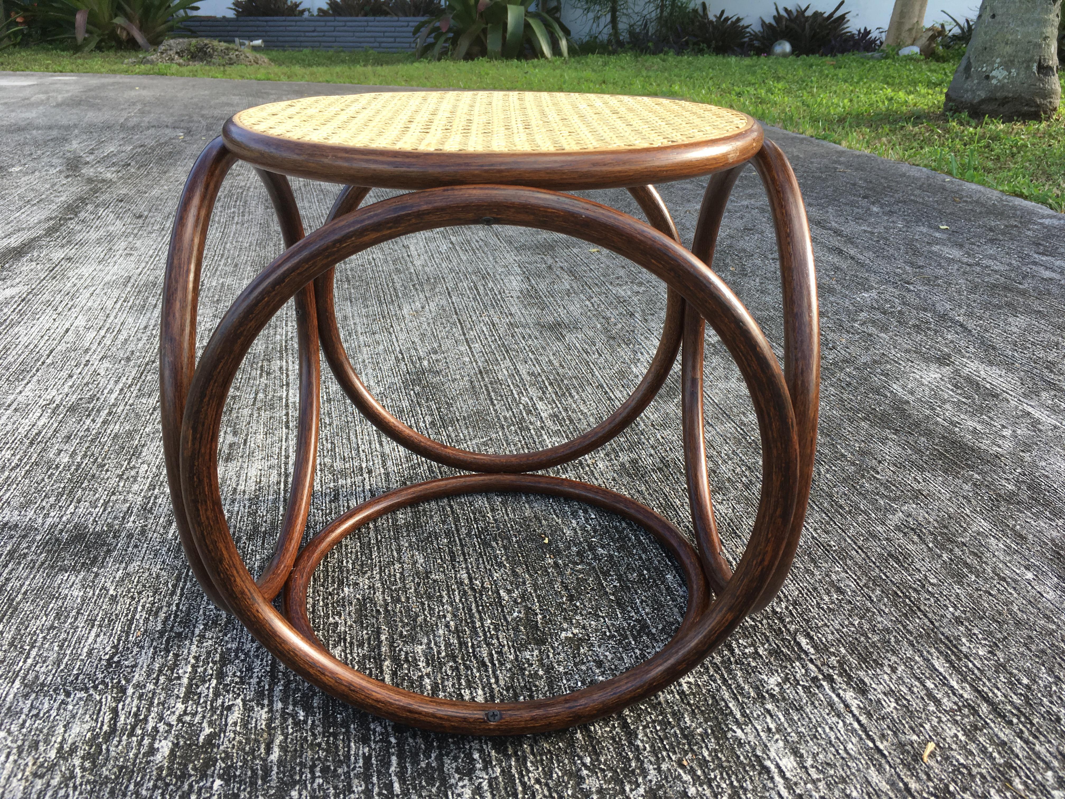 Pair of Michael Thonet Stools Ottomans, Side Tables Cane and Bentwood Brown 2