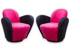 Pair of Michael Wolk "Miami" Postmodern 80s Pink and Black Swivel Accent Chairs