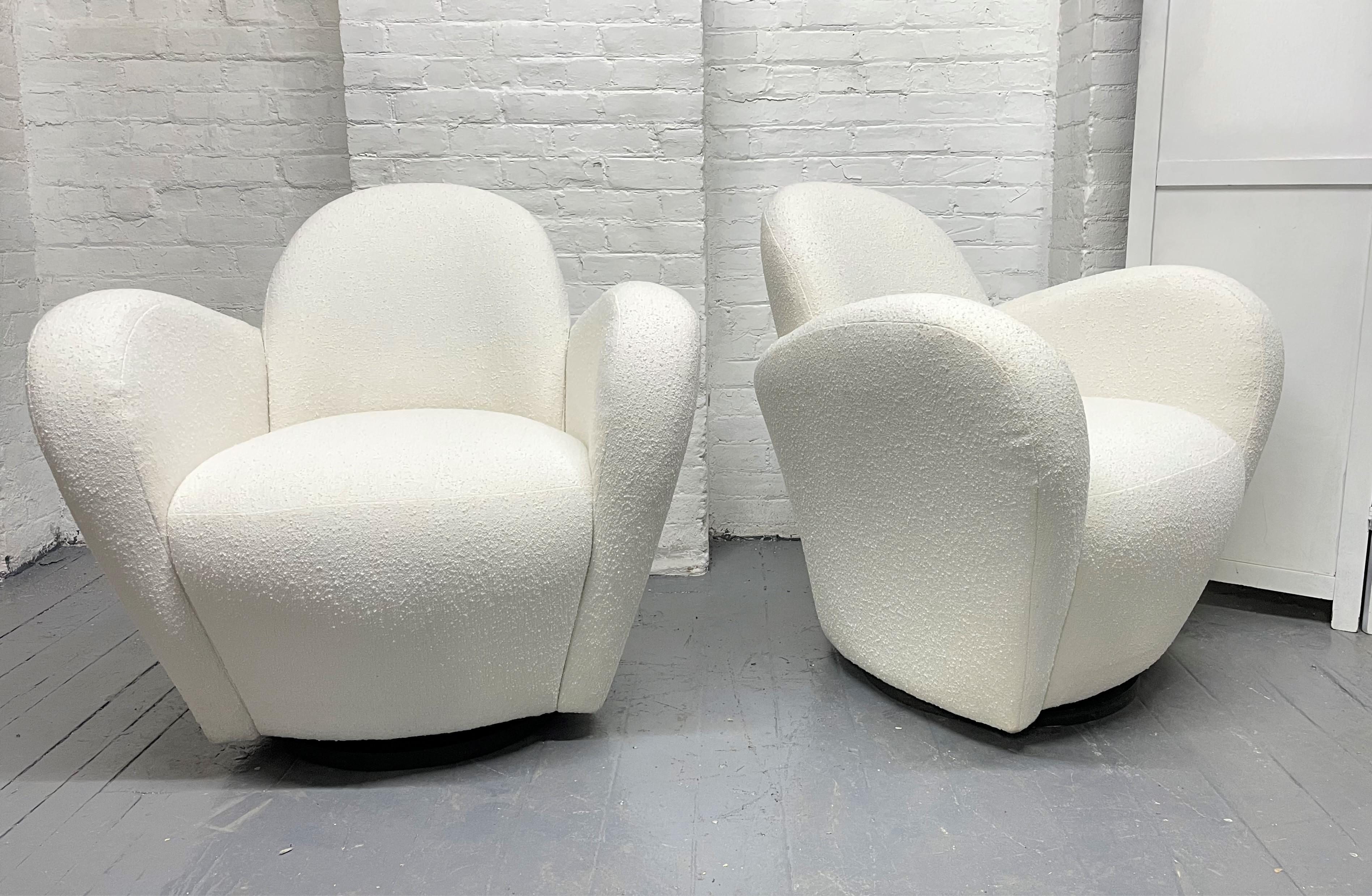 Wood Pair of Michael Wolk Swivel Lounge Chairs For Sale