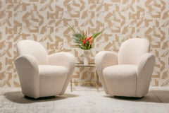 Pair of Michael Wolk Swivel Lounge Chairs in Ivory Bouclé