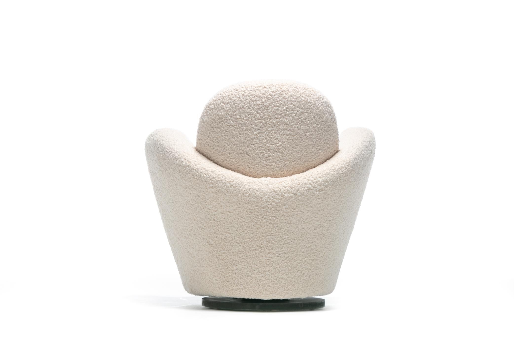 Late 20th Century Pair of Michael Wolk Swivel Lounge Chairs in Ivory Bouclé For Sale