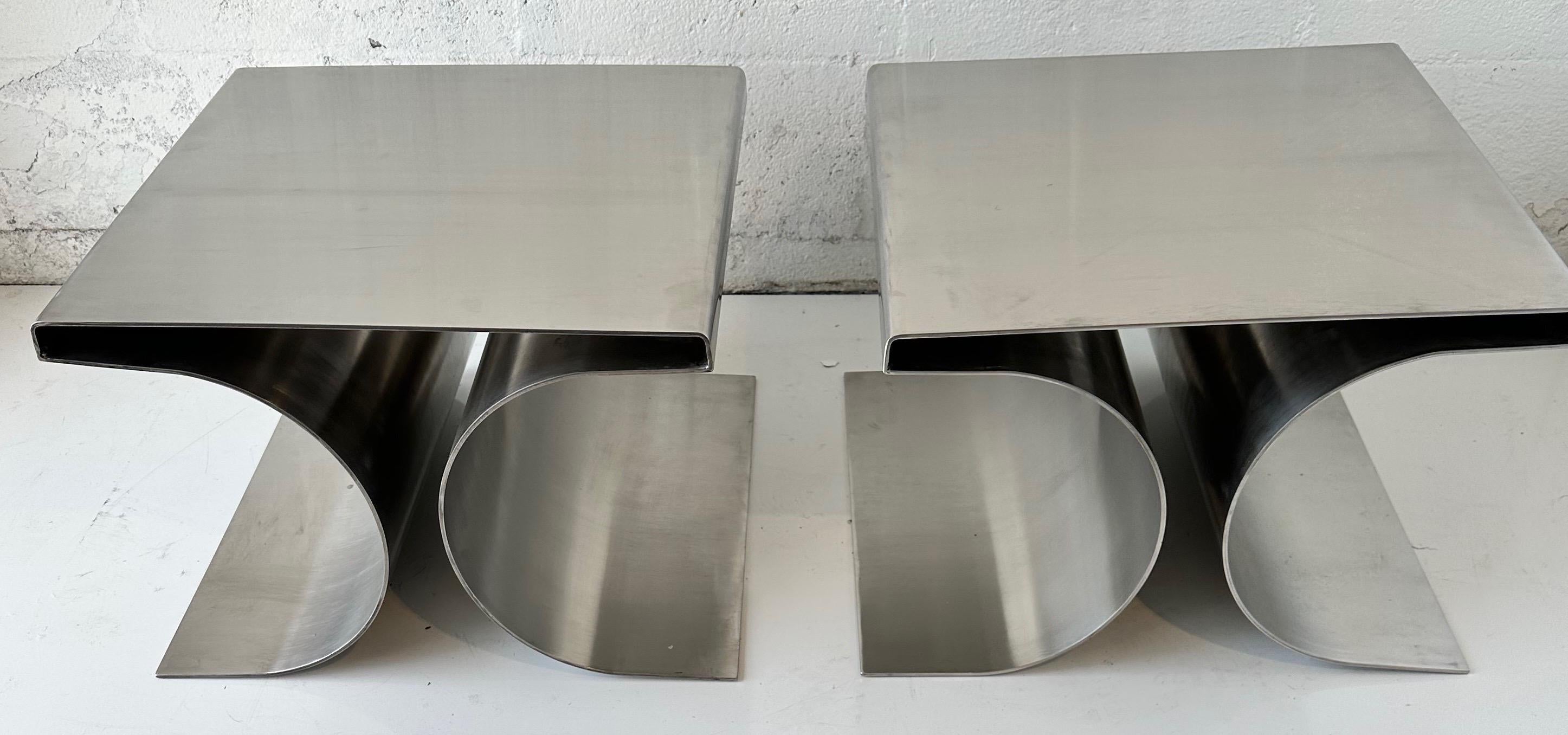 Pair of Michel Boyer Style Stainless Steel Stools 3