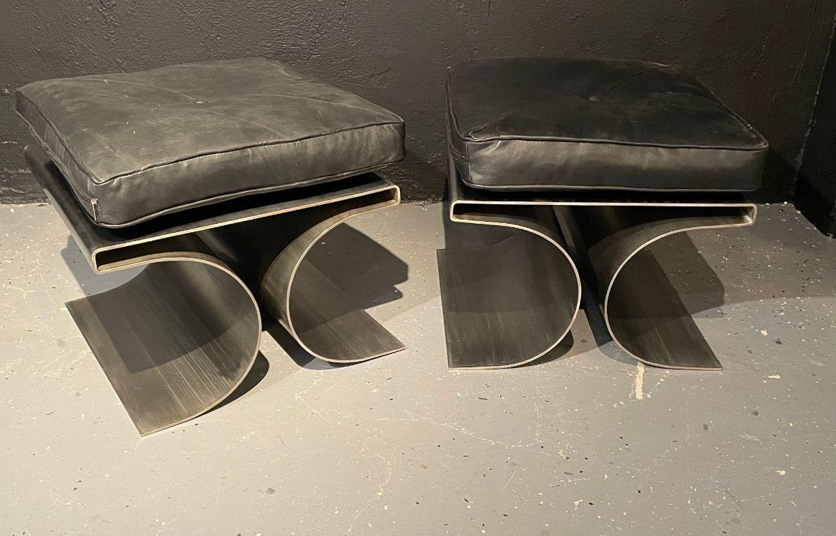 Pair of Michel Boyer Style 'X' Stools / Benches Rouve Edition MCM For Sale  at 1stDibs