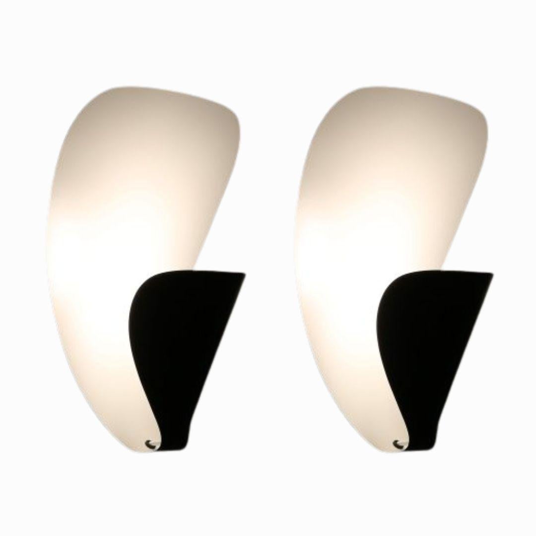 Pair of Michel Buffet 'B206' Black and White Wall Lamps for Disderot For Sale 4