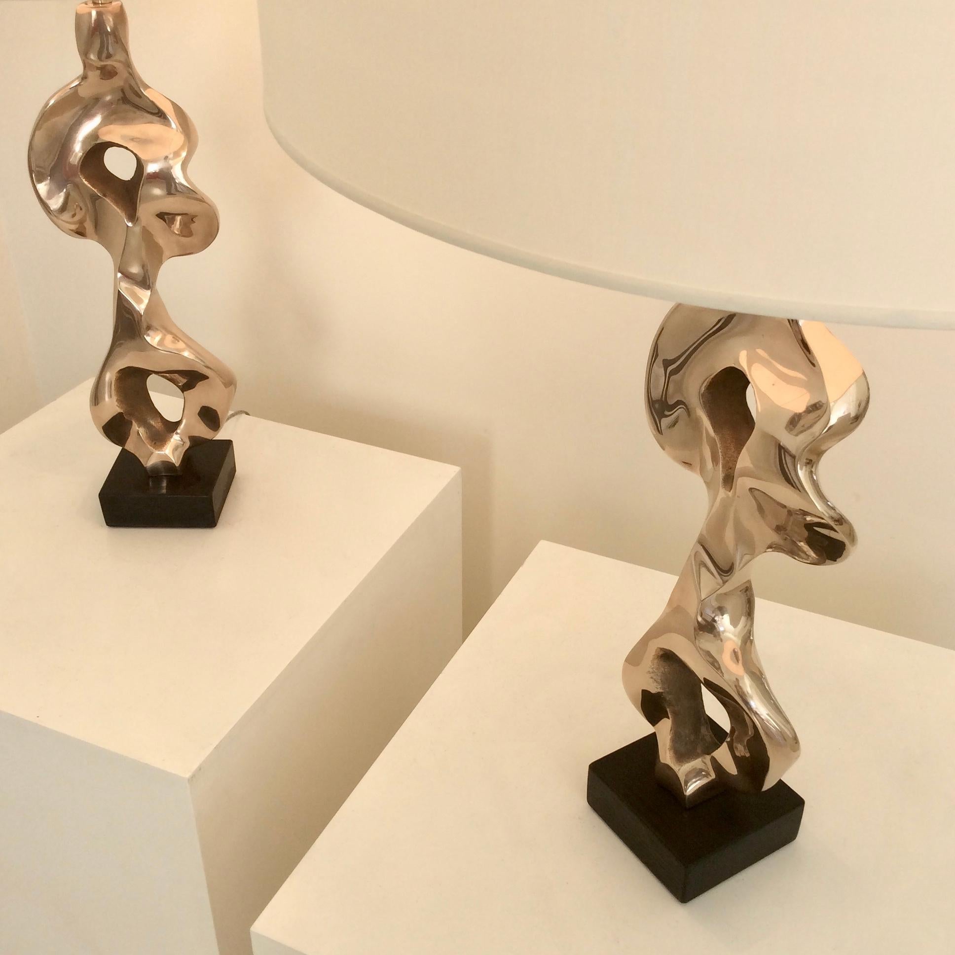 Pair of Michel Jaubert Sculptural Bronze Table Lamps, circa 1975, France 3