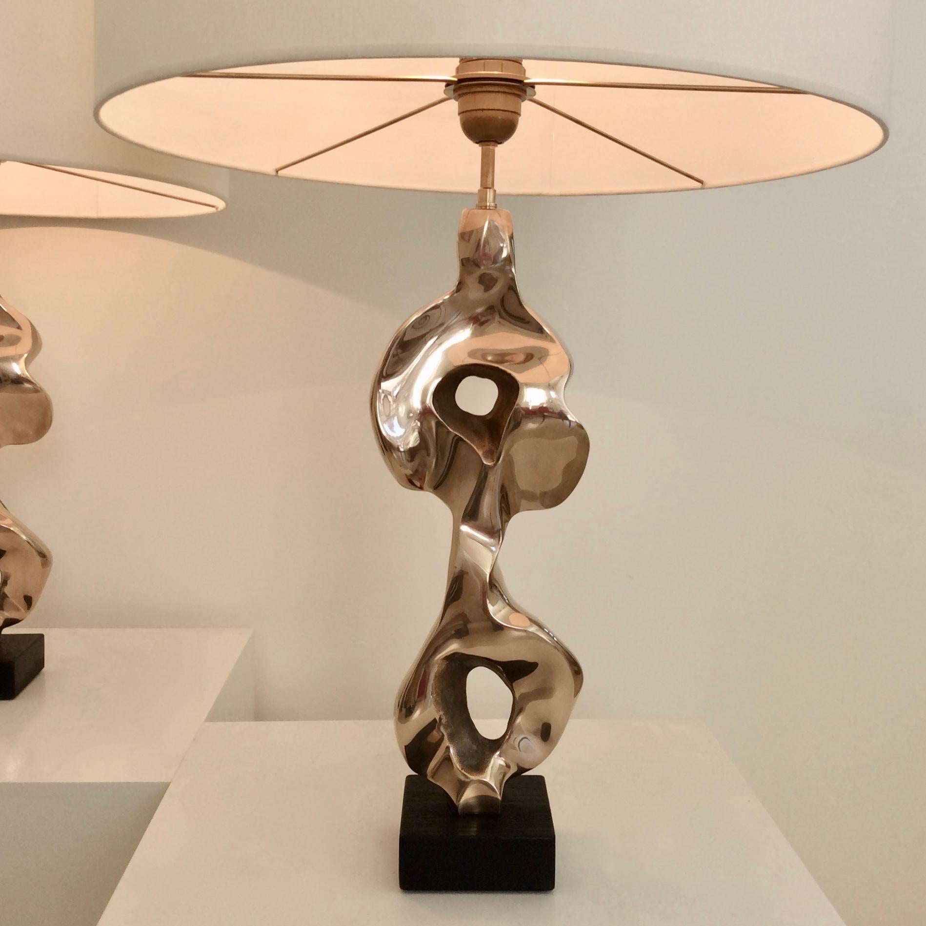 Pair of Michel Jaubert Sculptural Bronze Table Lamps, circa 1975, France In Good Condition In Brussels, BE