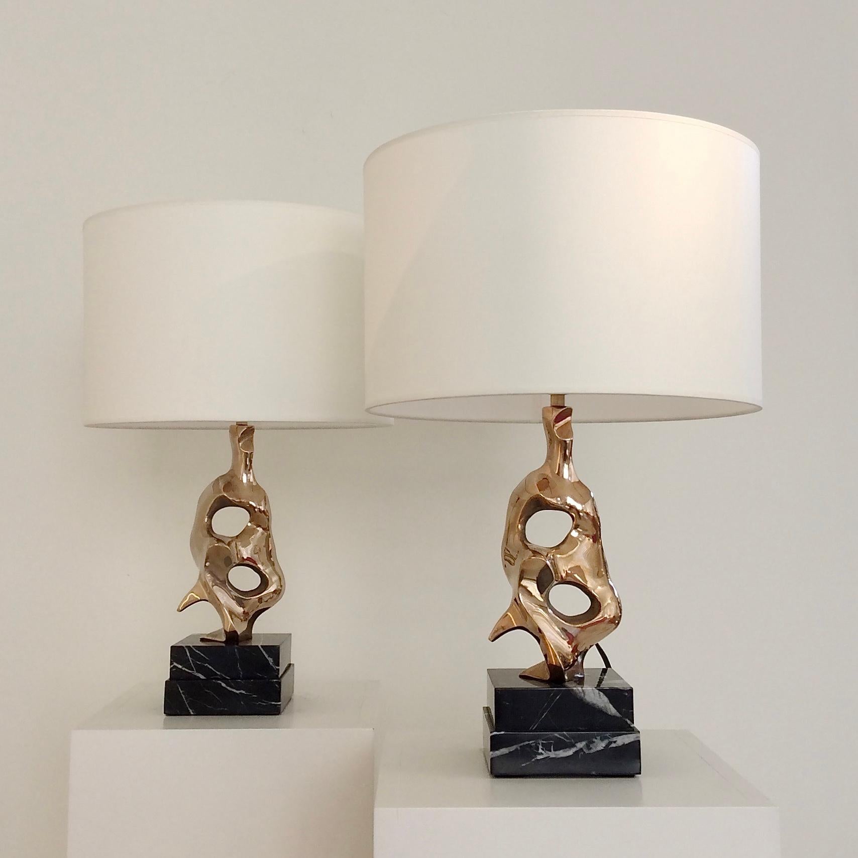 Pair of Michel Jaubert Sculptural Gold Bronze Table Lamps, circa 1975, France In Good Condition In Brussels, BE