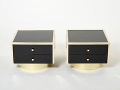 Pair of Michel Pigneres Black Lacquered Brass Nightstands Tables 1970s