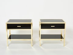 Pareja de mesillas de noche Michel Pigneres de latón lacado en negro Años 70