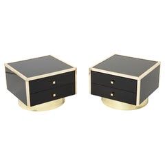 Pair of Michel Pigneres Black Lacquered Brass Nightstands Tables 1970s